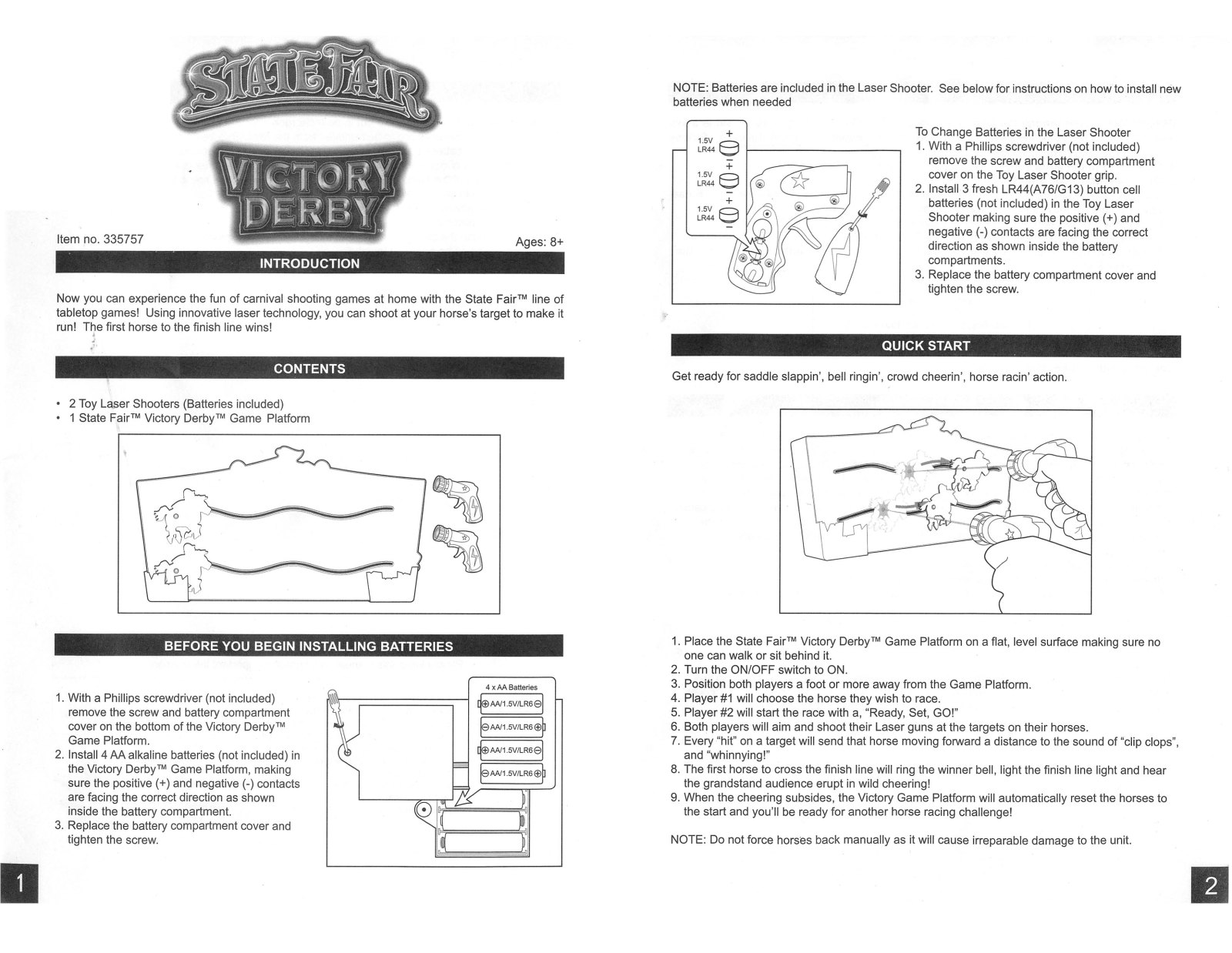 Mga Entertainment STATE FAIR VICTORY DERBY 1 2 User Manual