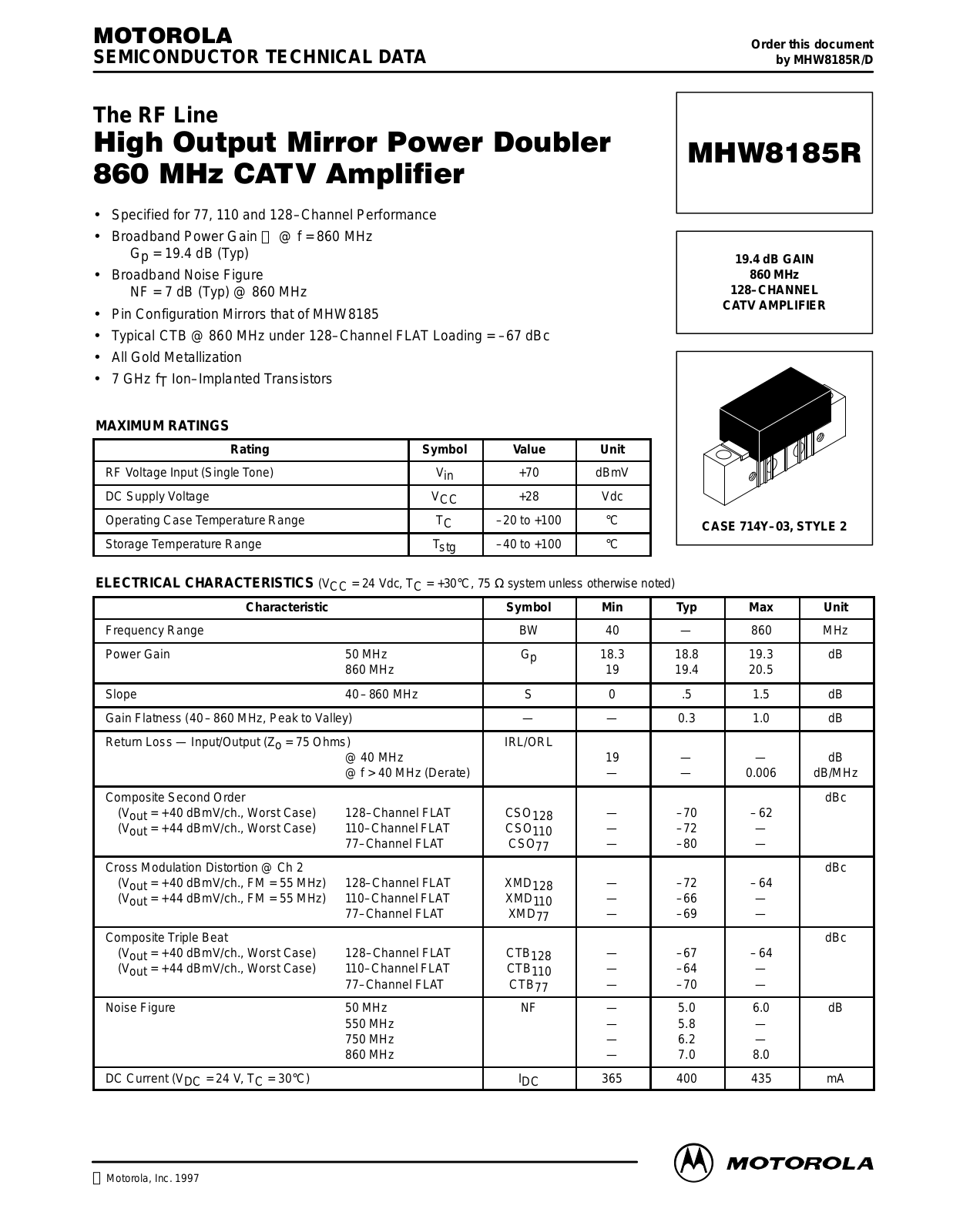 Motorola MHW8185R Datasheet