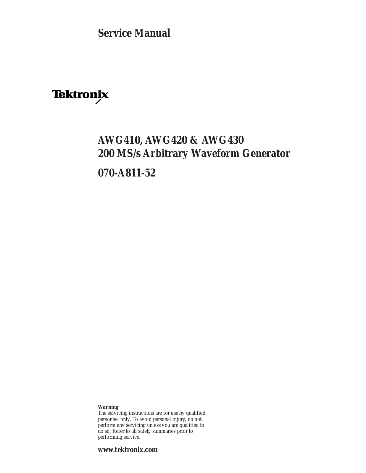 Tektronix AWG430, AWG420, AWG410 Service Manual