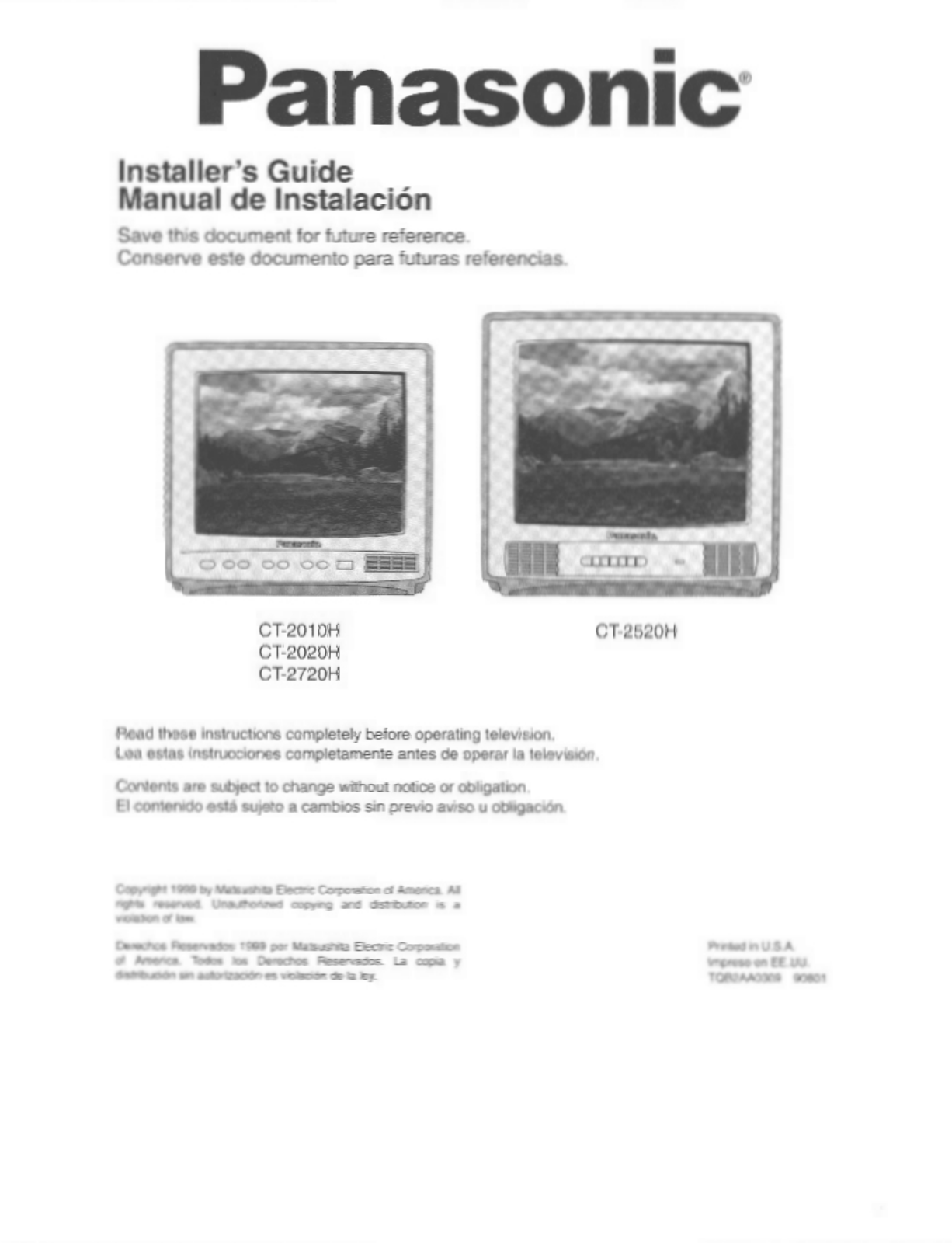 Panasonic CT-2520H, CT-2020H User Manual