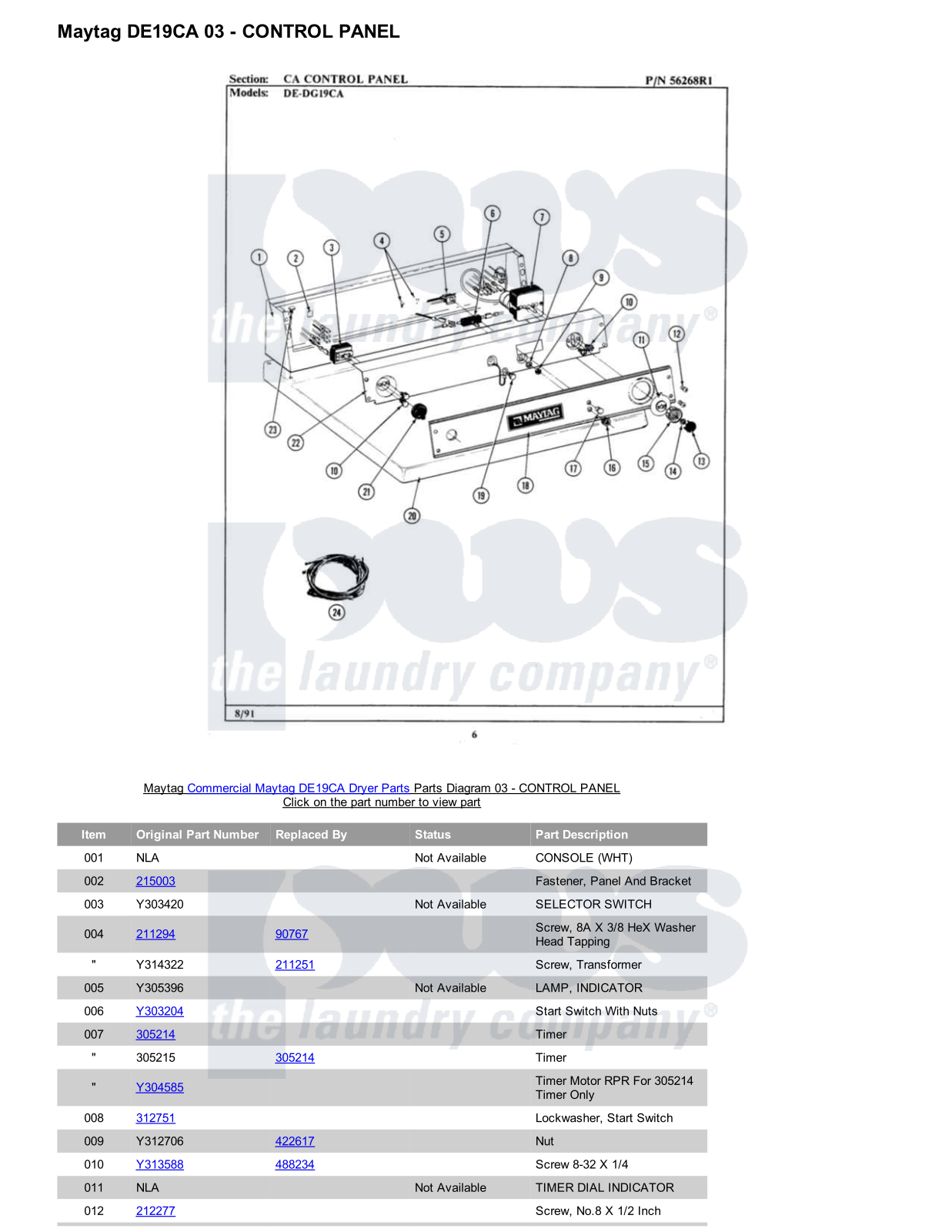 Maytag DE19CA Parts Diagram