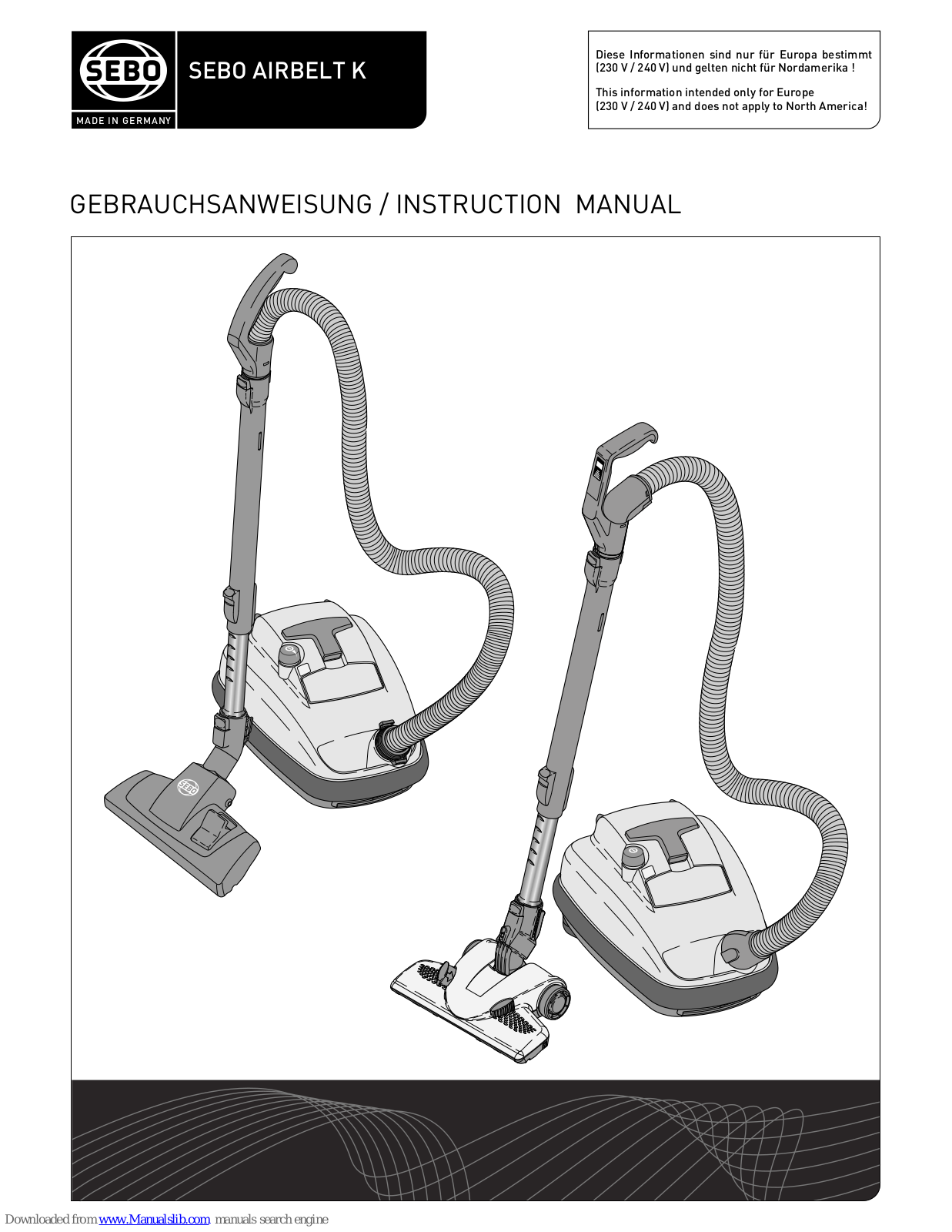 Sebo K2 Canister, AIRBELT K User Manual