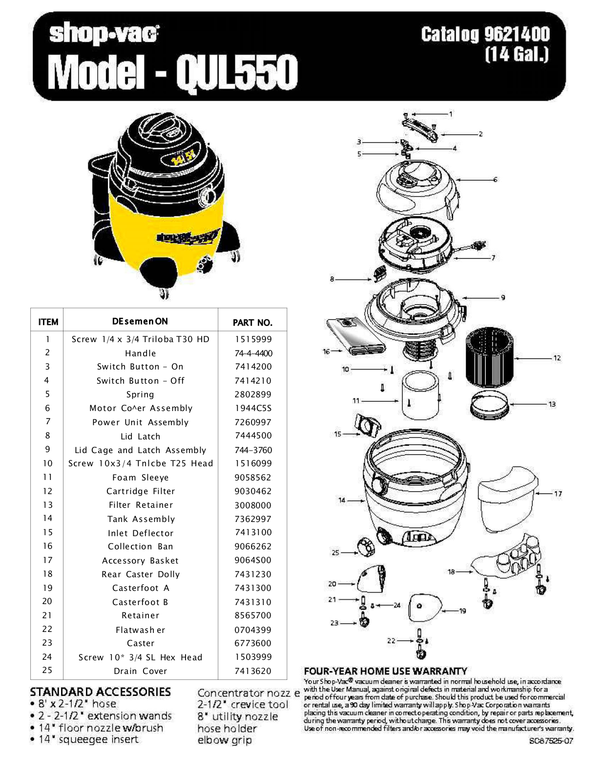 Shop Vac Qul550 Owner's Manual