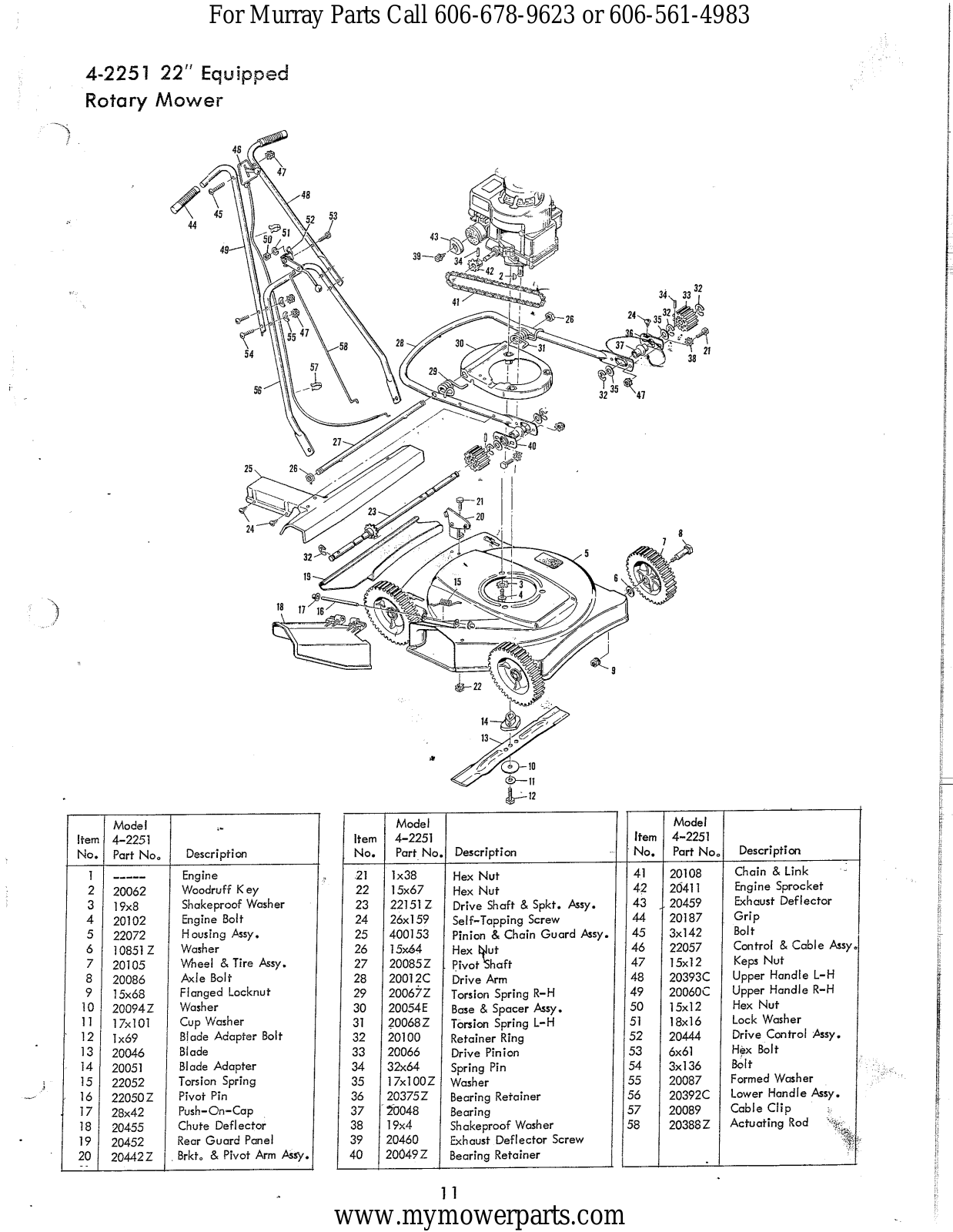 Murray 74-2251 Parts List