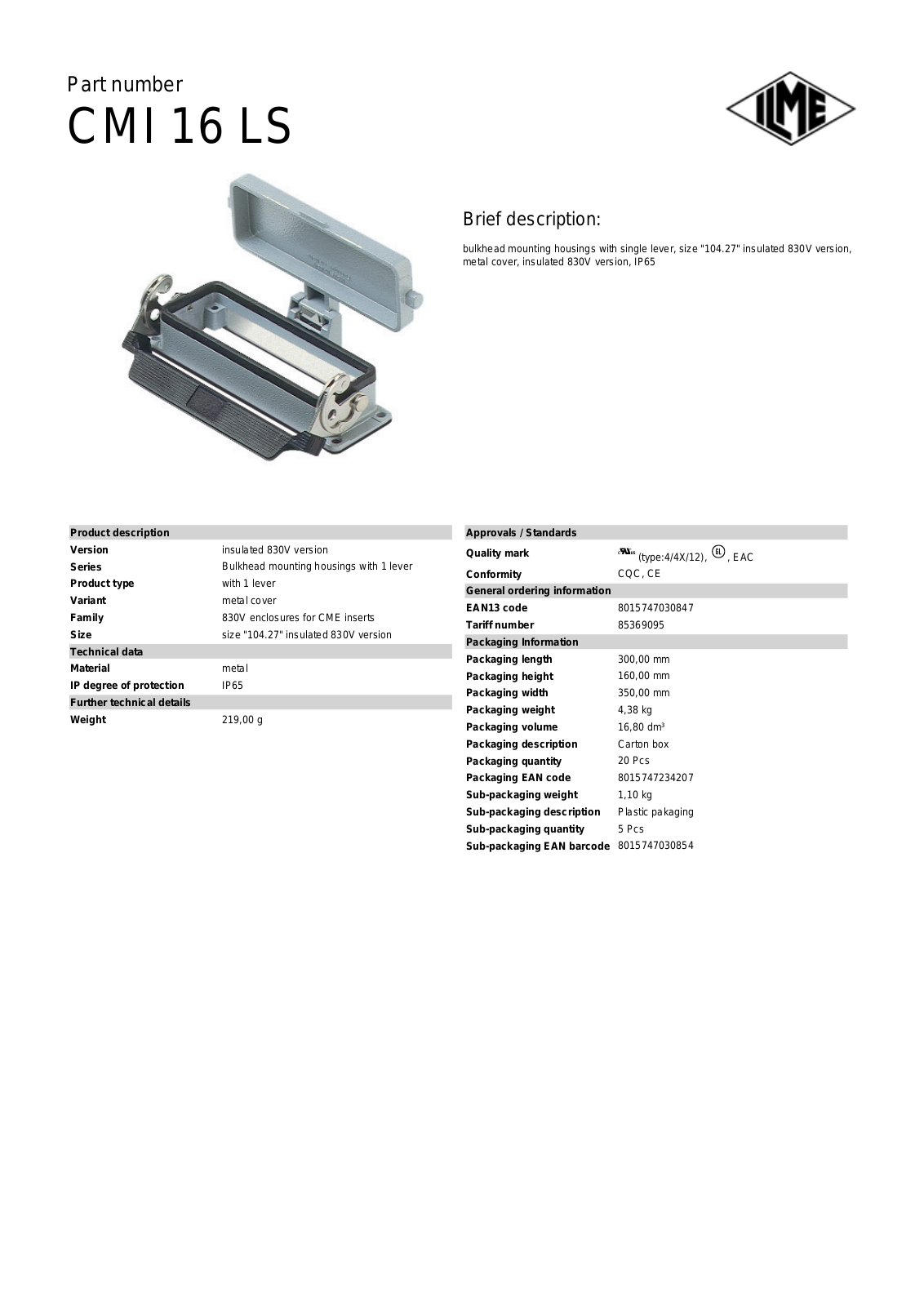 Datasheet CMI-16LS Datasheet (ILME) - ManualMachine.com