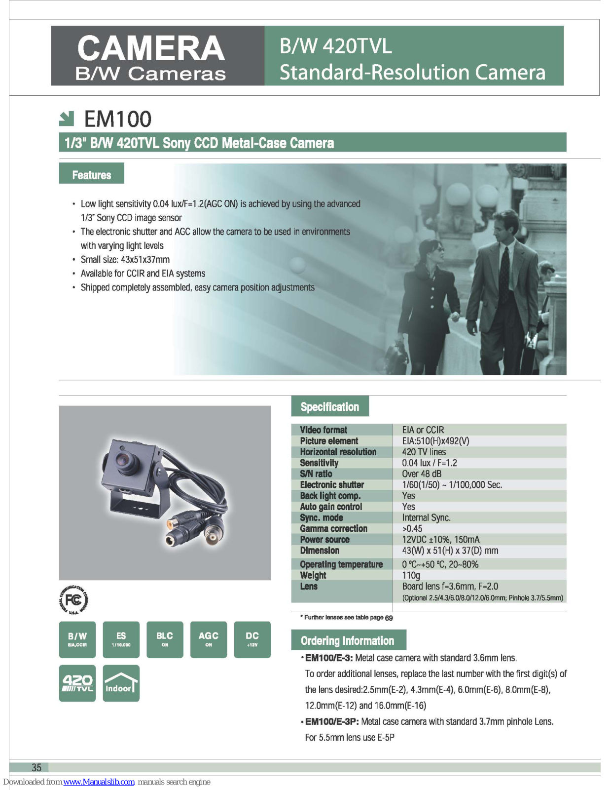 Sony EM100/E-3, EM100/E-3P Specification Sheet