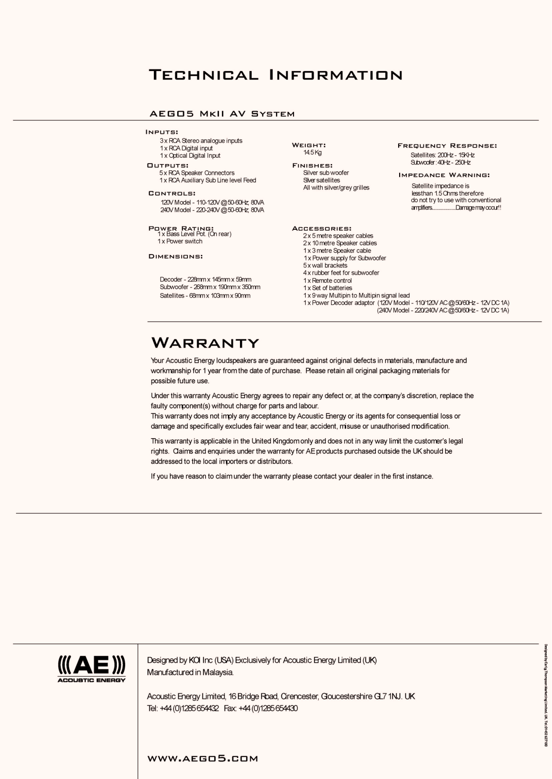 Acoustic energy AEGO P5 MKII User Manual