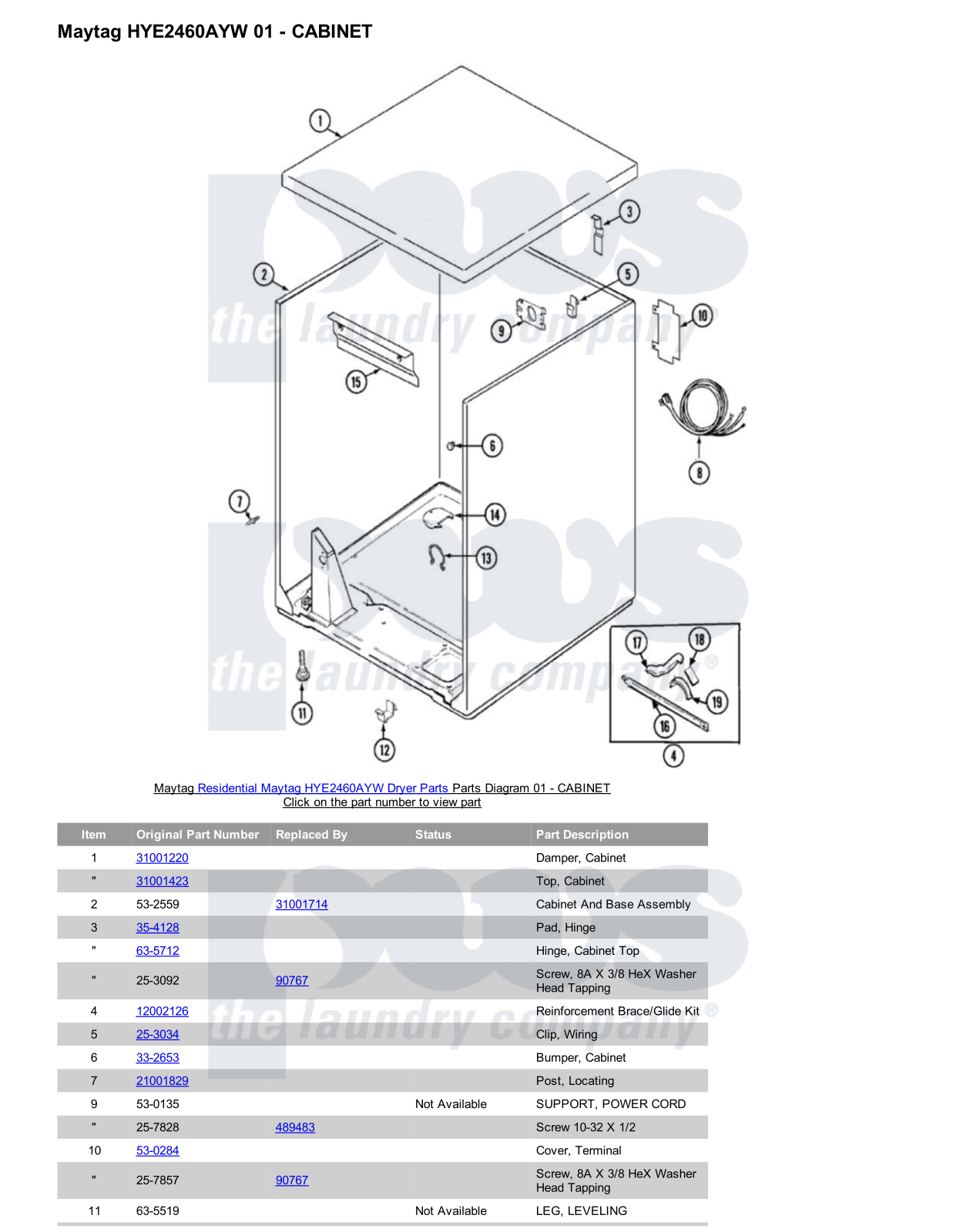 Maytag HYE2460AYW Parts Diagram