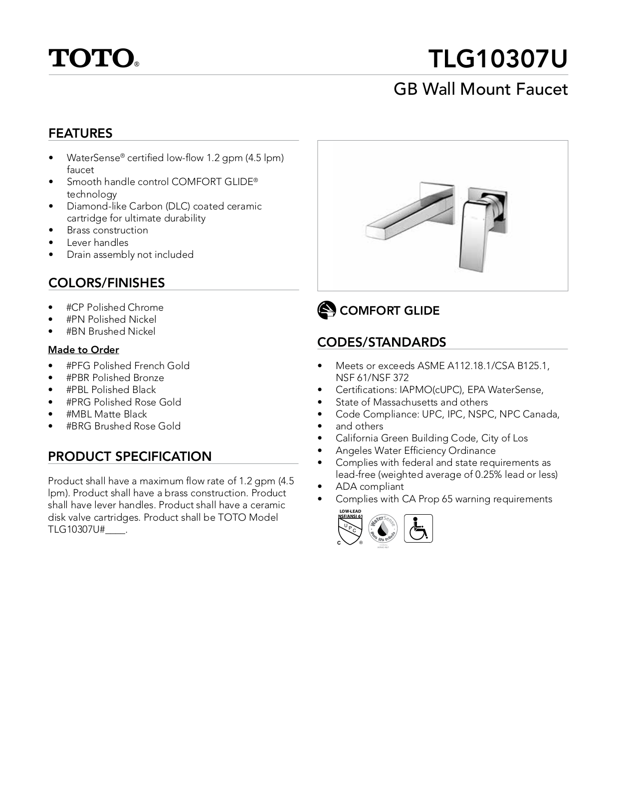 TOTO SBSA1670 Specifications - ManualMachine.com