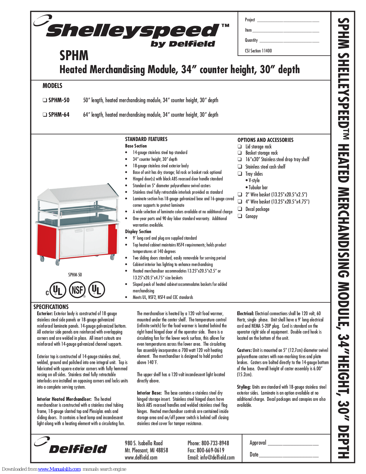 Delfield Shelleyspeed SPHM-50, Shelleyspeed SPHM-64 Specifications