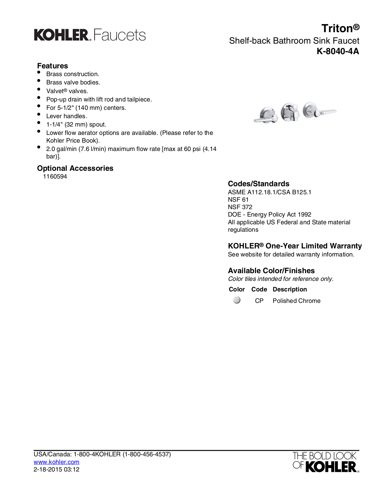 Kohler KOH7064 Specifications - ManualMachine.com