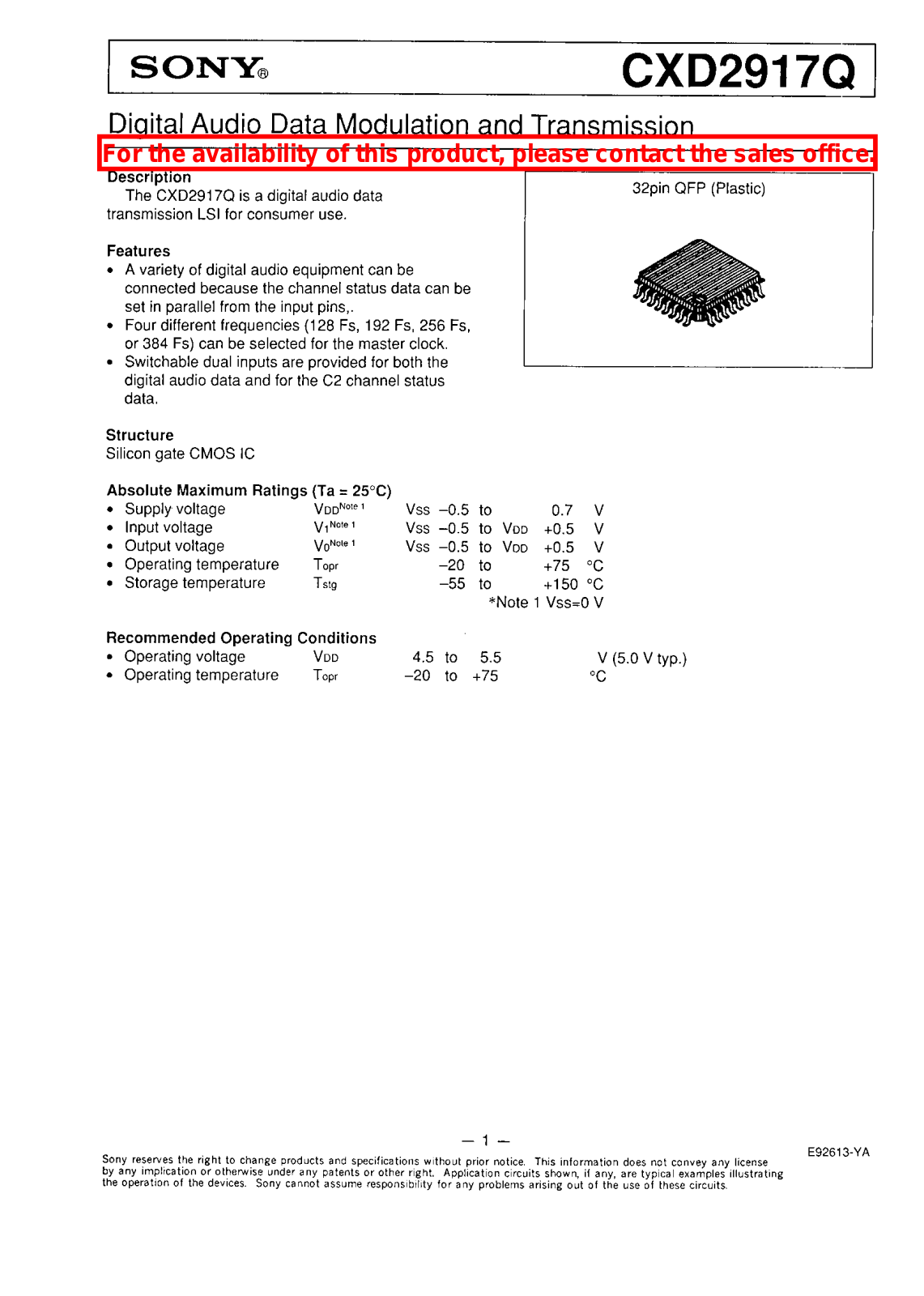 Sony CXD2917Q Datasheet