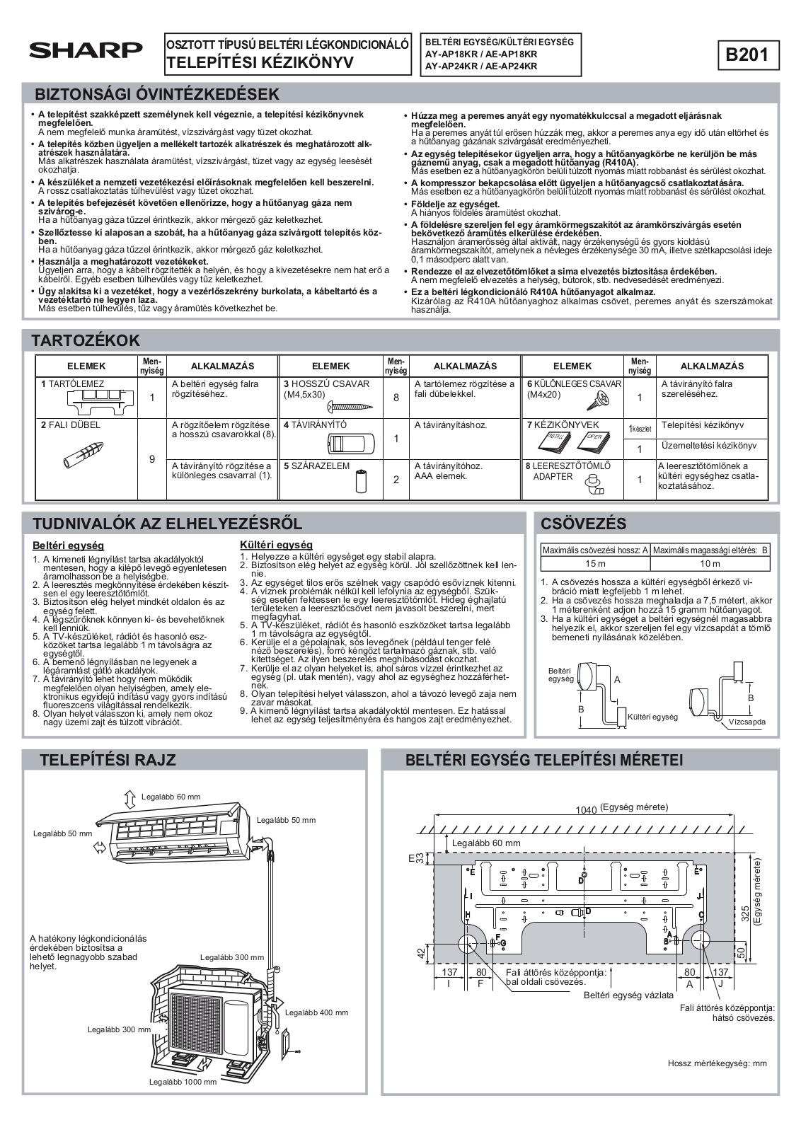 Sharp AE-AP24KR, AY-AP18KR, AY-AP24KR, AE-AP18KR User Manual