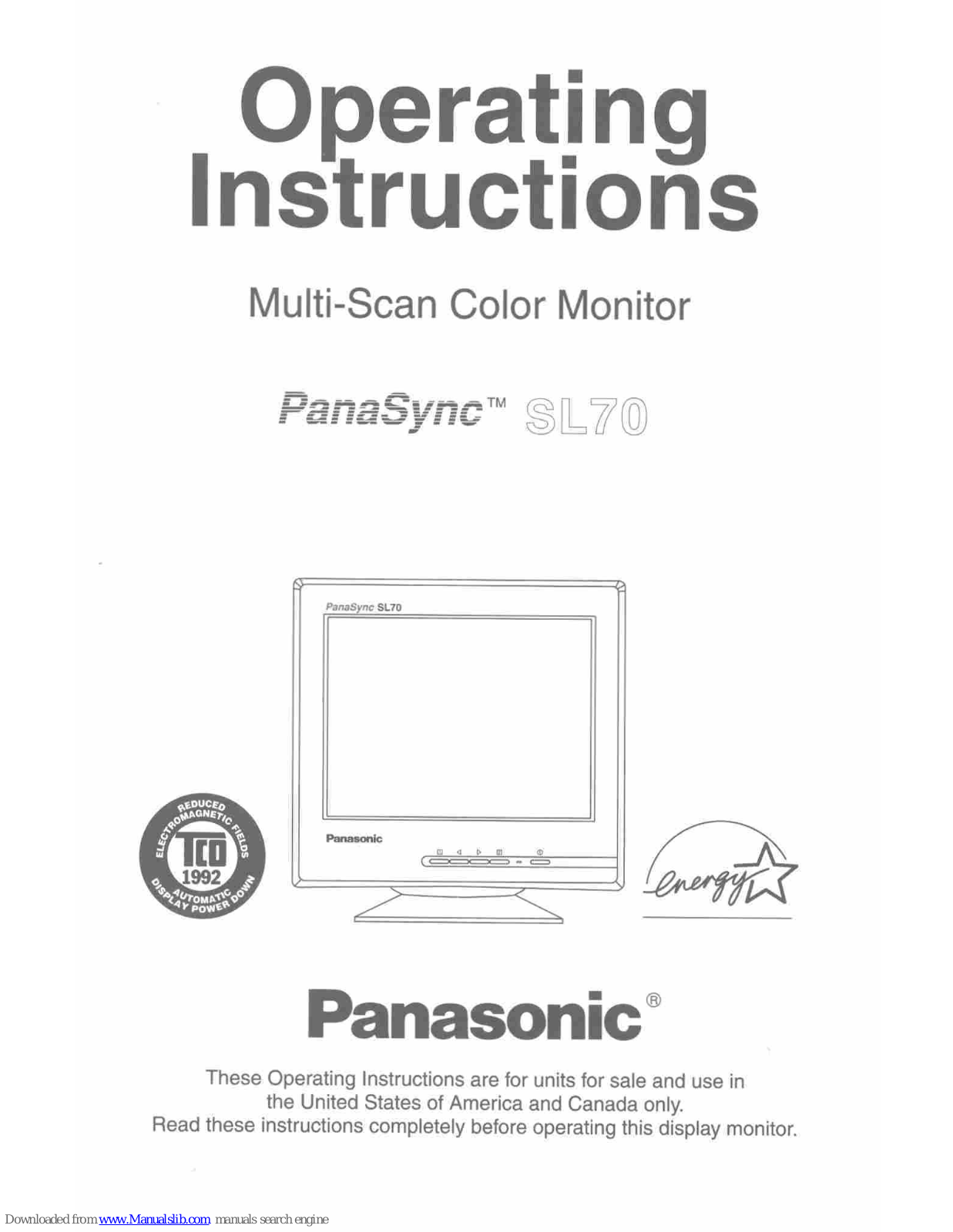 Panasonic PANASYNC TX-D7S35, PanaSync SL70 User Manual