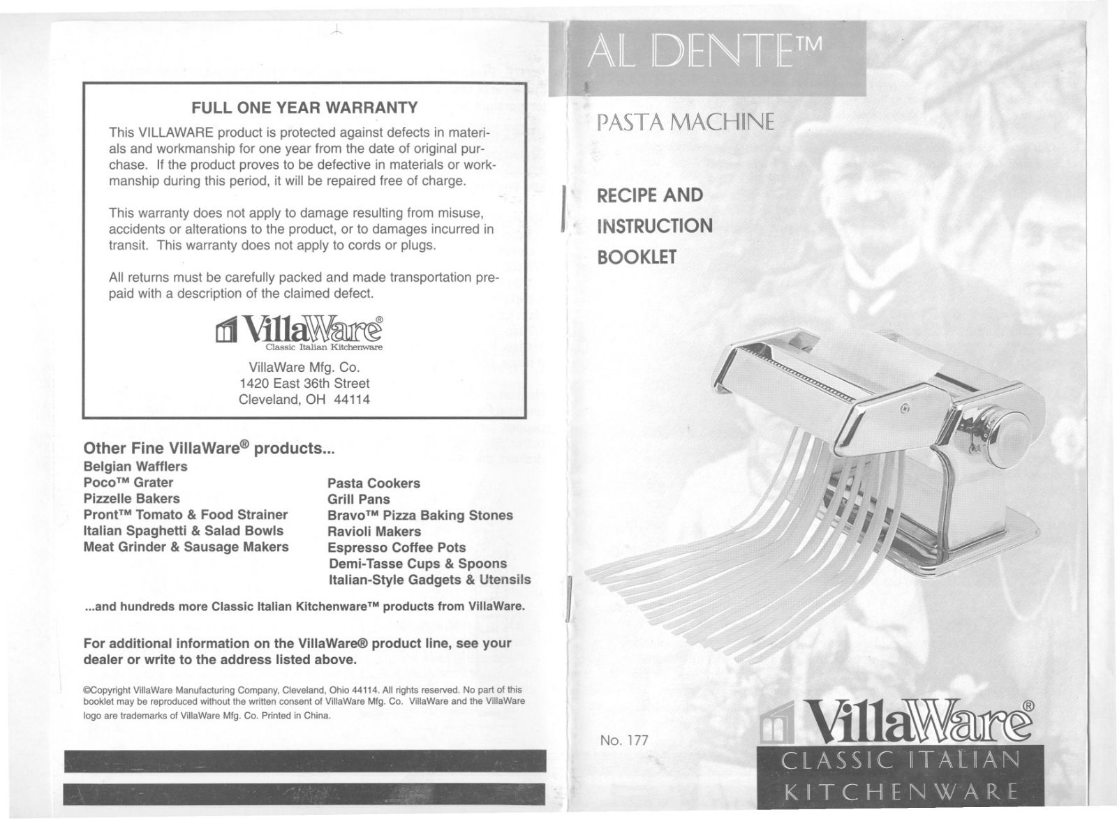 Villaware AL Dente 177 User Manual