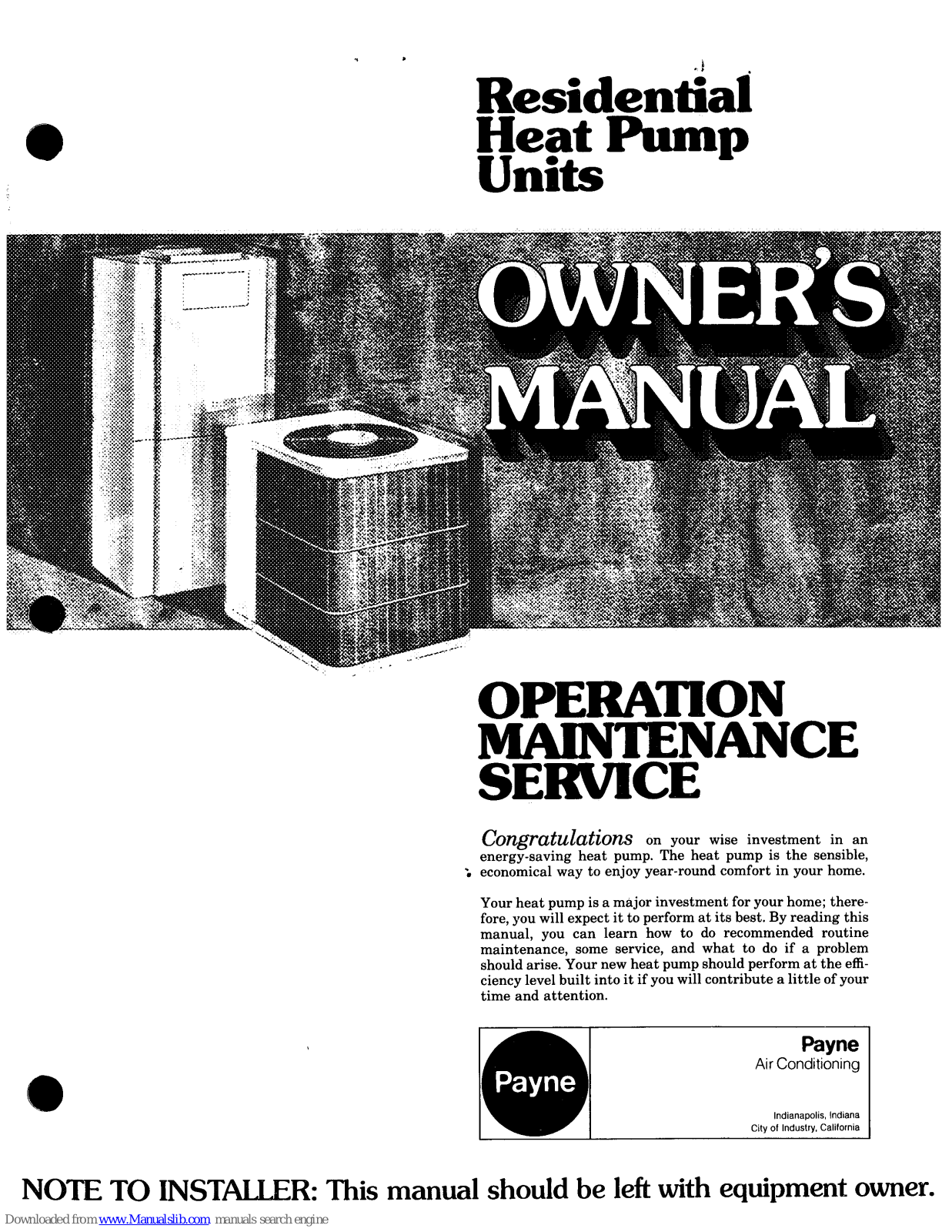 Payne 541B, 541B Series Owner's Manual