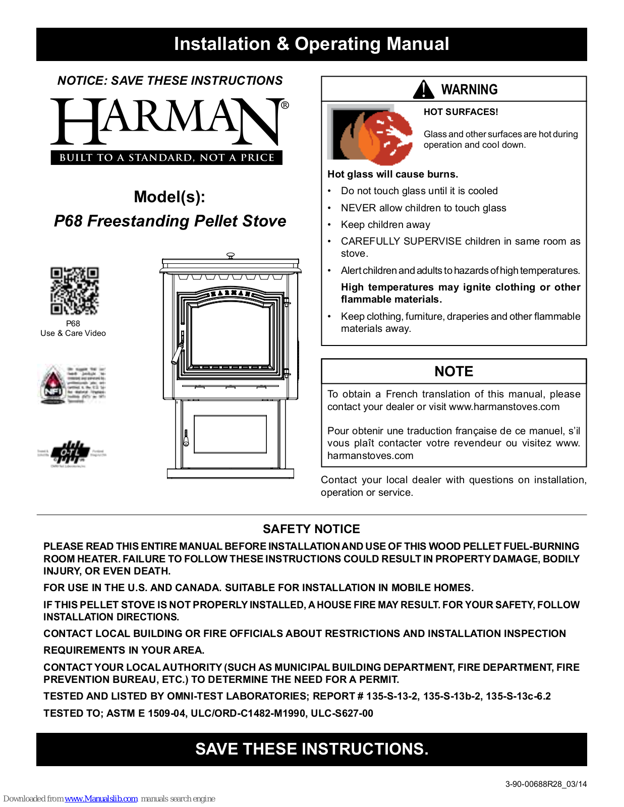 Harman Stoves P68 Installation & Operating Manual