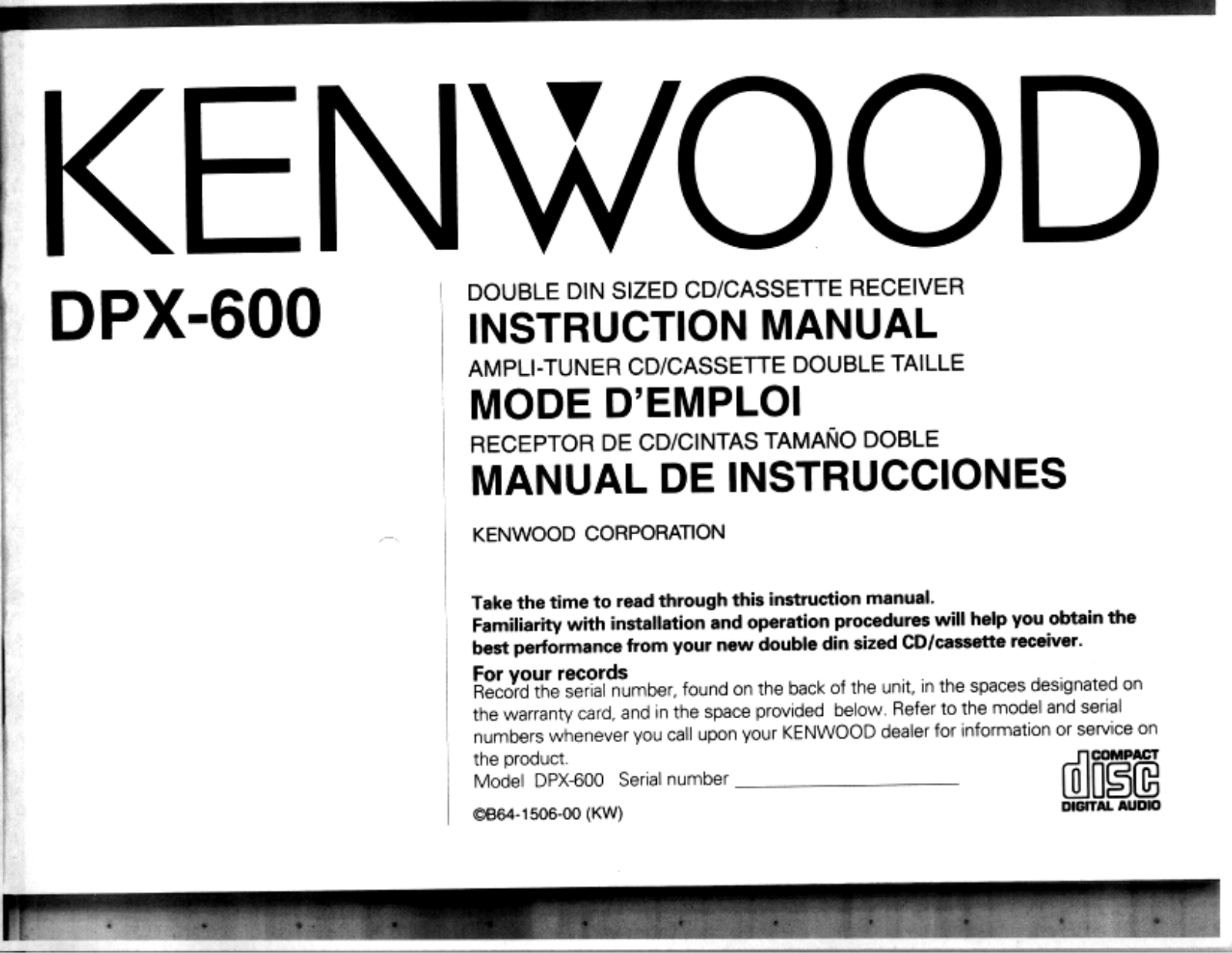 Kenwood DPX-600 Owner's Manual