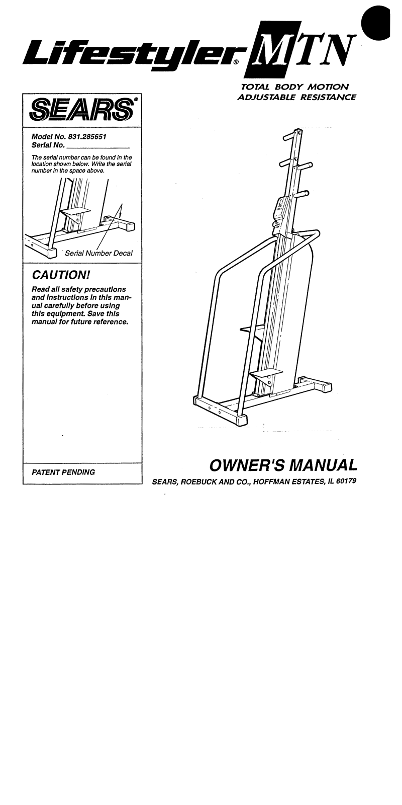 Lifestyler 831.285651 Owner's Manual