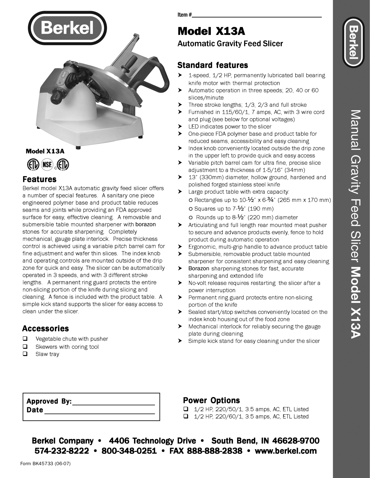 Berkel X13A Specifications