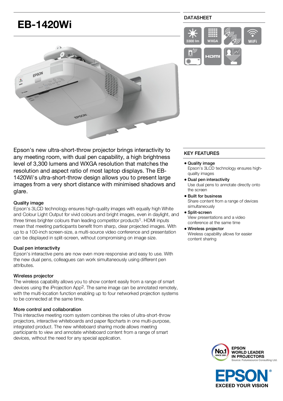 Epson EB-1420Wi Product Sheet