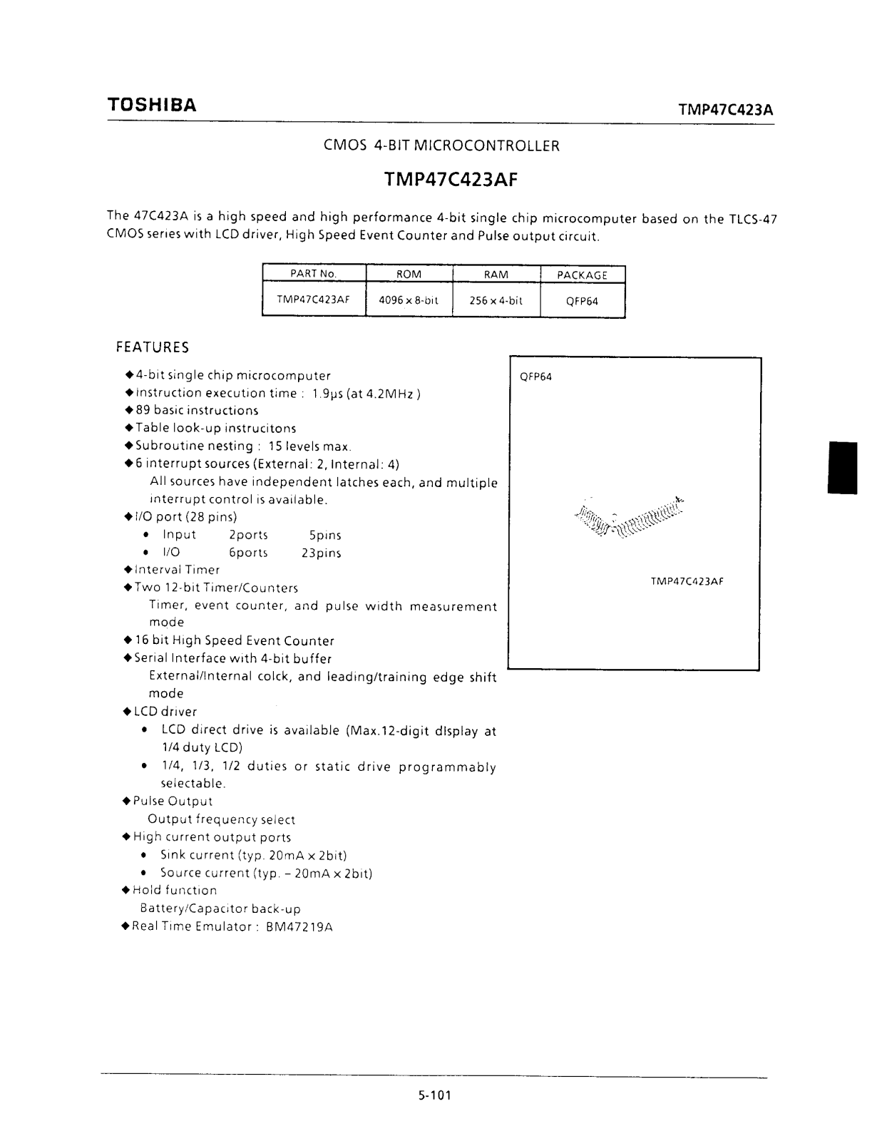 Toshiba TMP47C423AF Datasheet