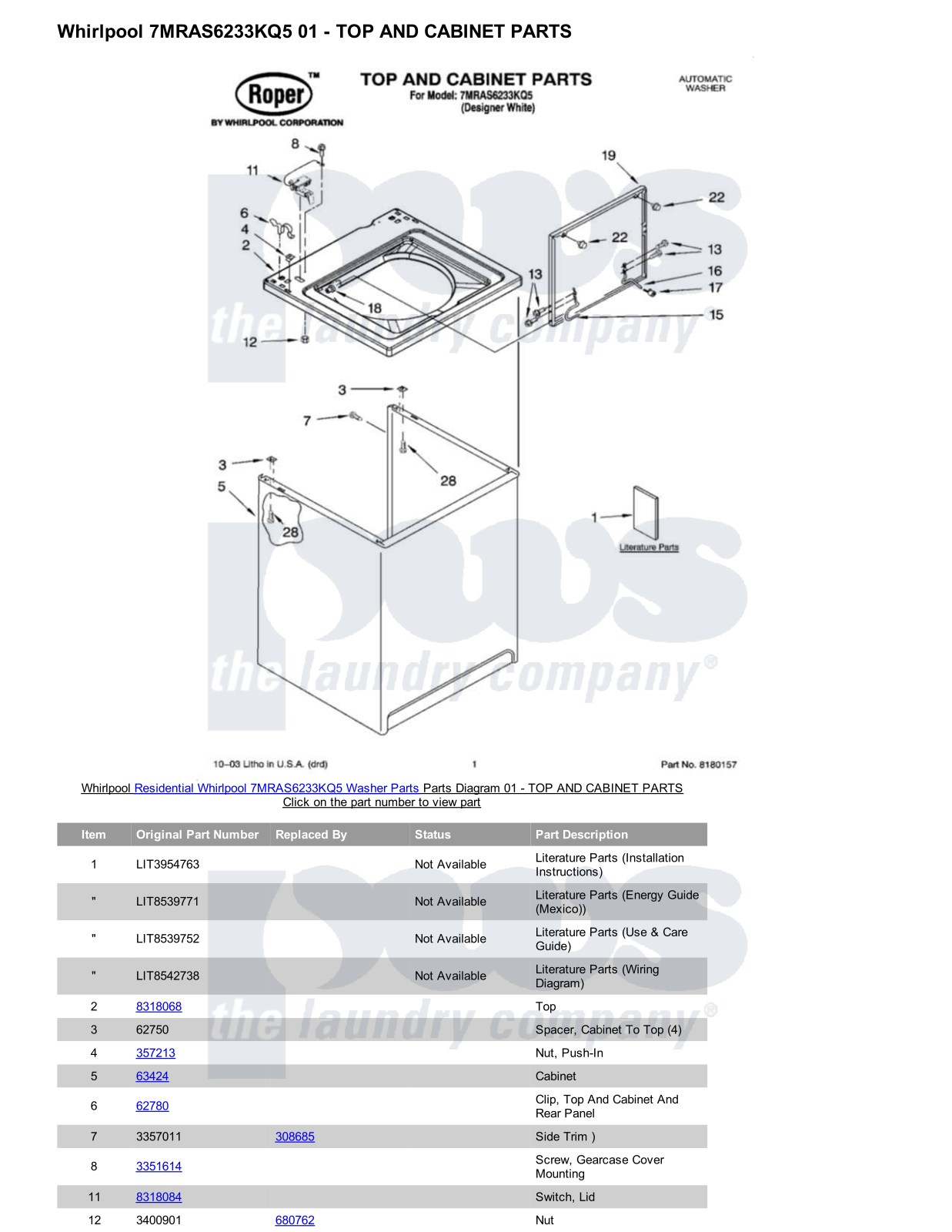 Whirlpool 7MRAS6233KQ5 Parts Diagram