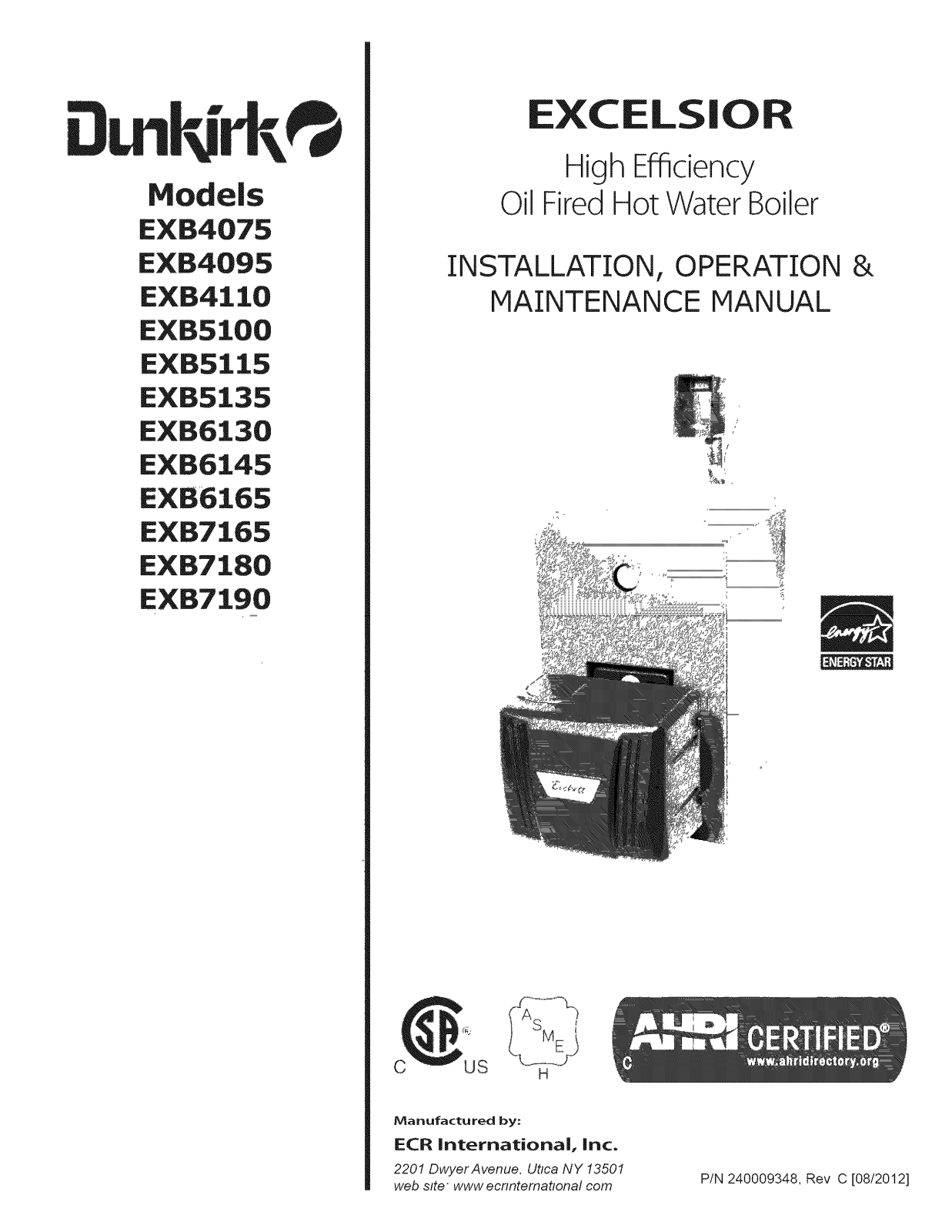 Dunkirk EXB5115, EXB4075, EXB5100, EXB5135, EXB6145 Installation, Operation & Maintenance Manual - ManualMachine.com