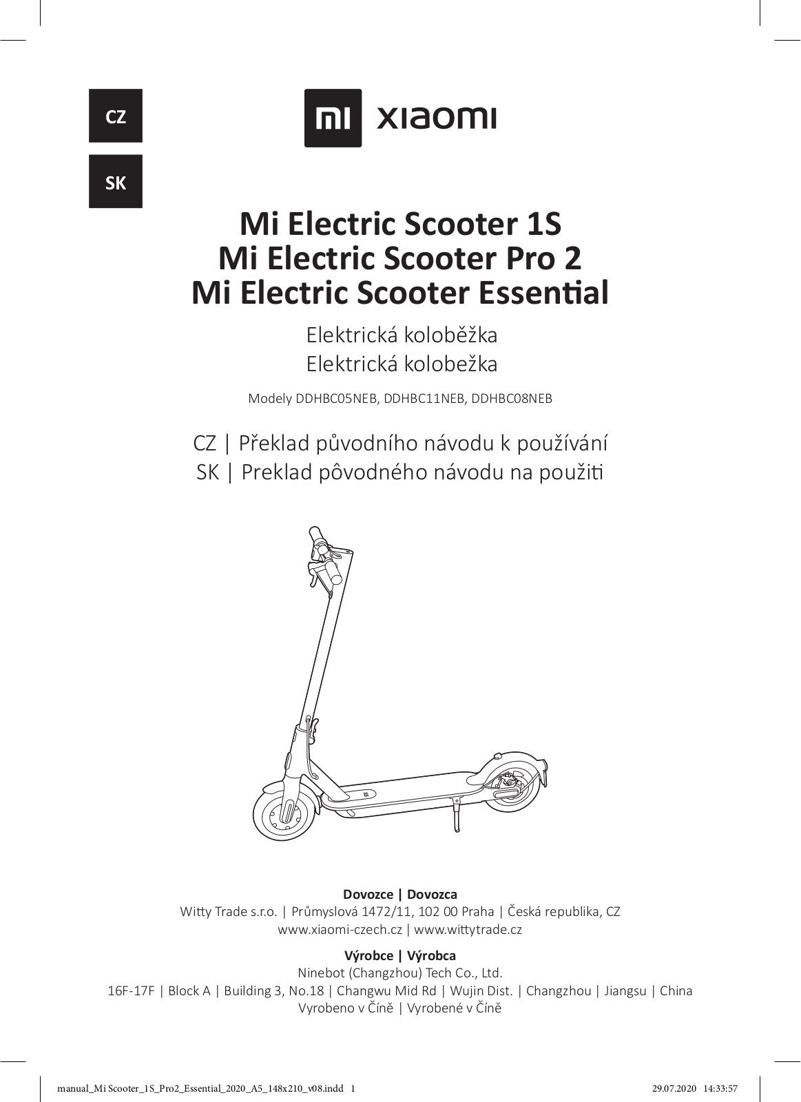 Mi Electric Scooter 1S, Electric Scooter Pro 2, Electric Scooter Essential User Manual