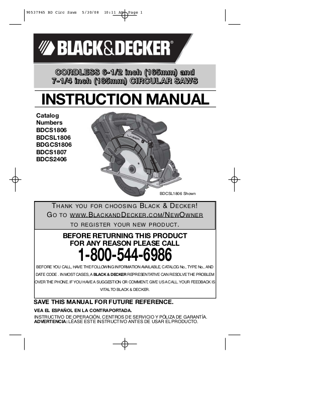 Black Decker BDCSL1806 BDGCS1806 BDCS1806 90537965 BDCS2406