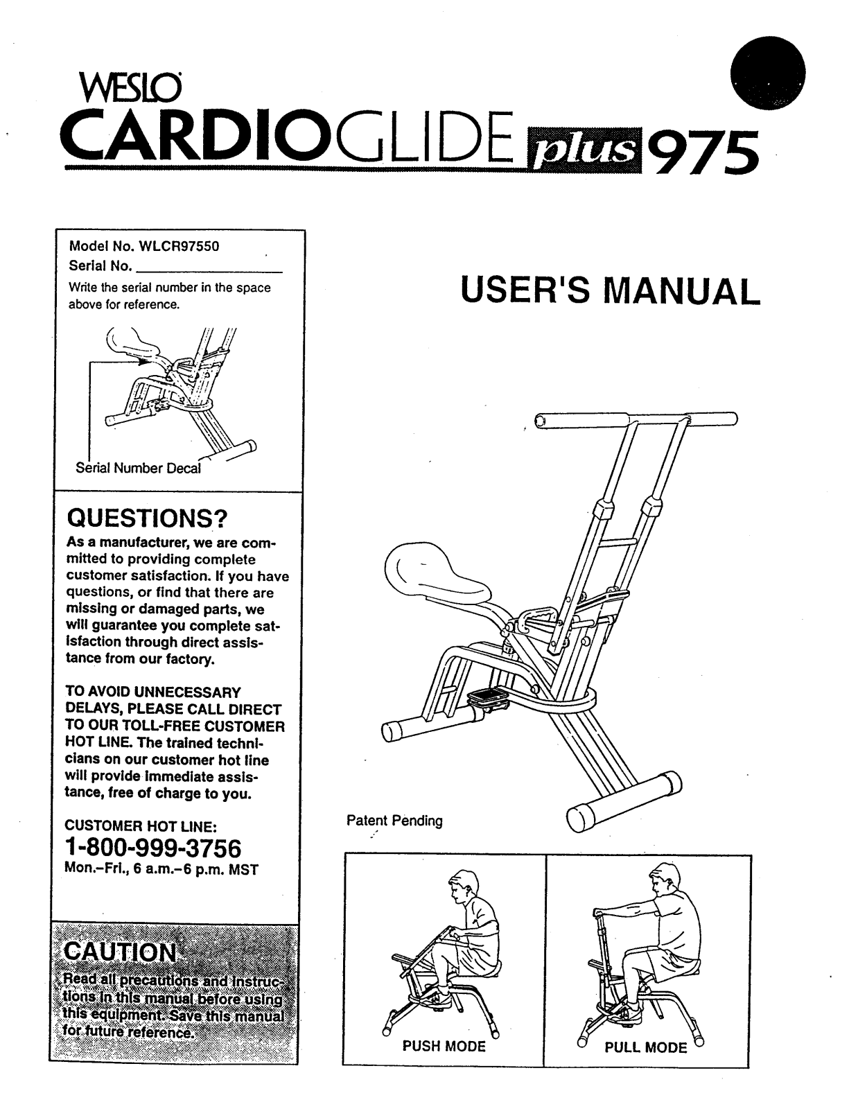 Weslo WLCR75500, WLCR97550 Owner's Manual