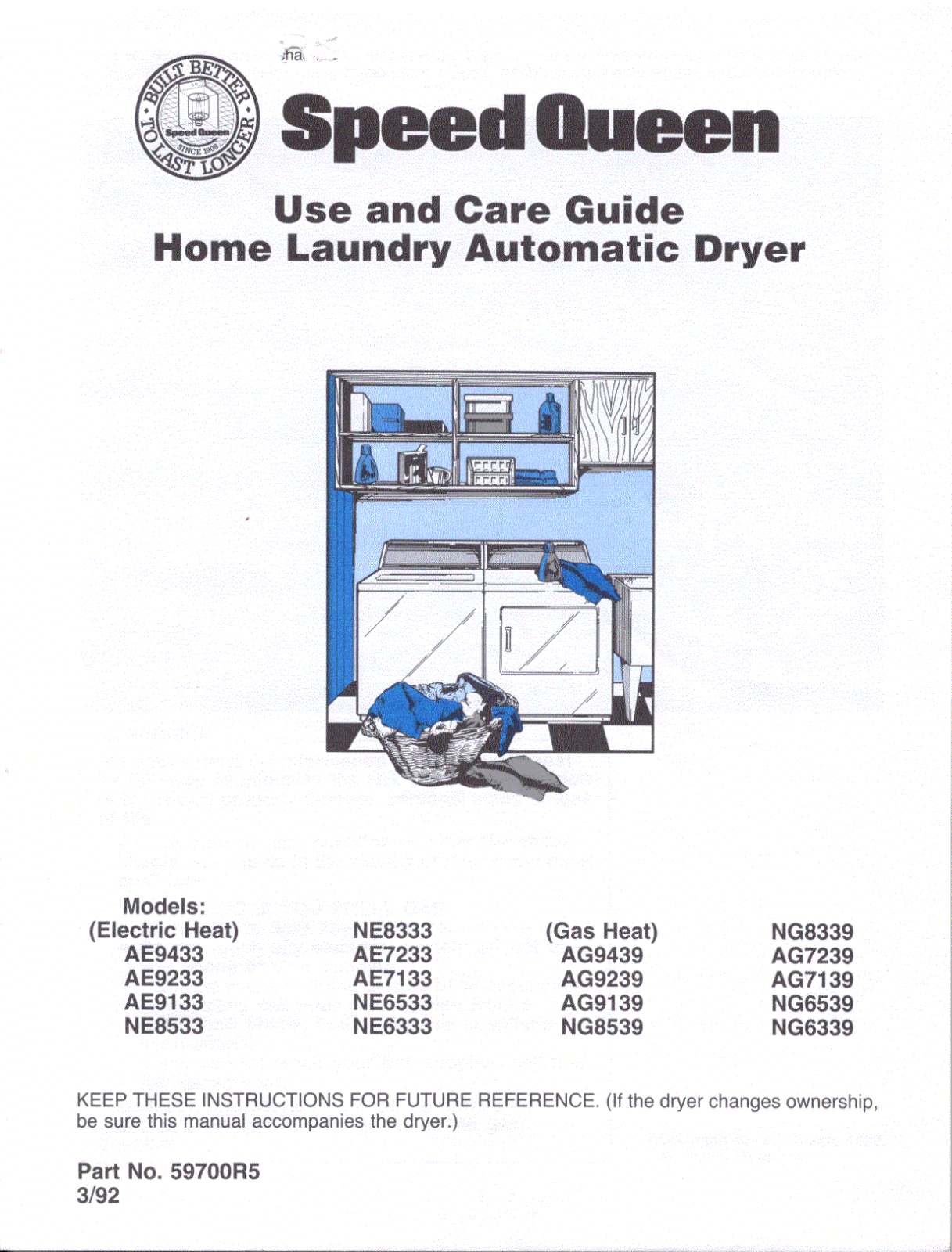 Speed Queen NE6333, AG9139, AG9439, AG9239, NE8333 User Manual