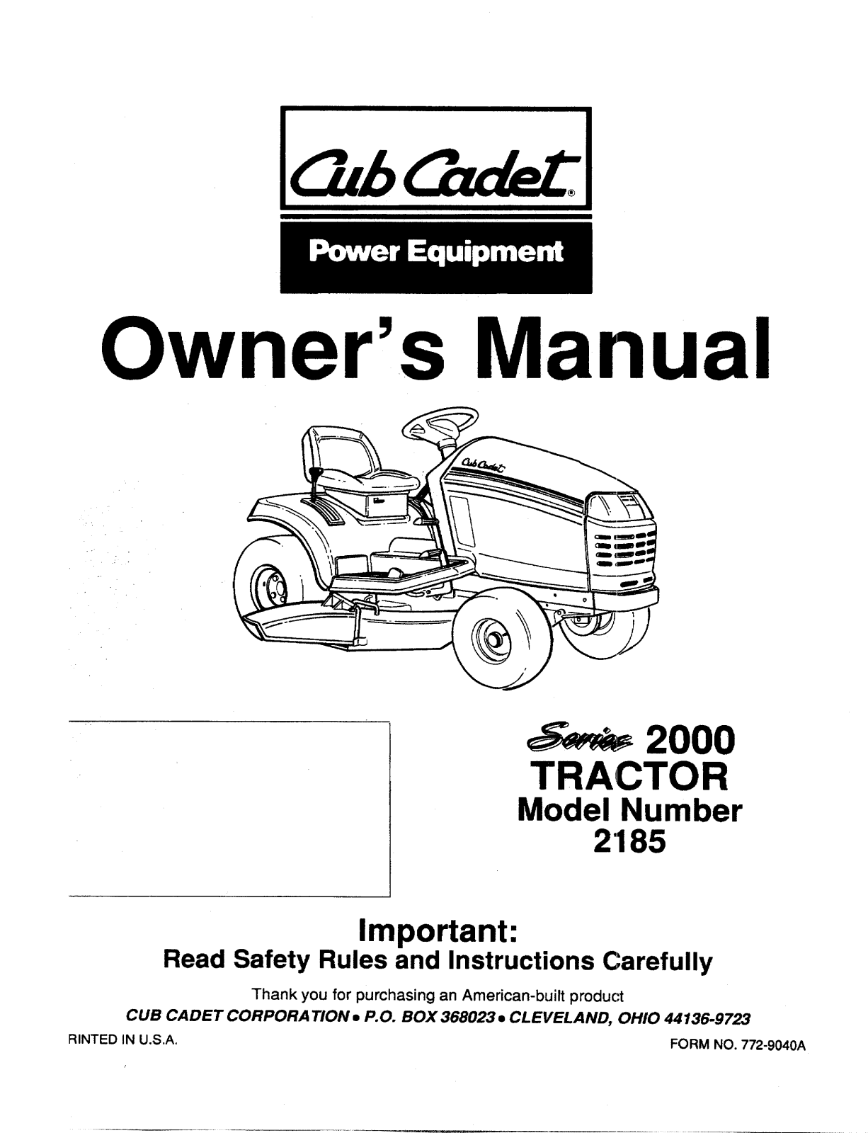 Cub Cadet 2185 User Manual