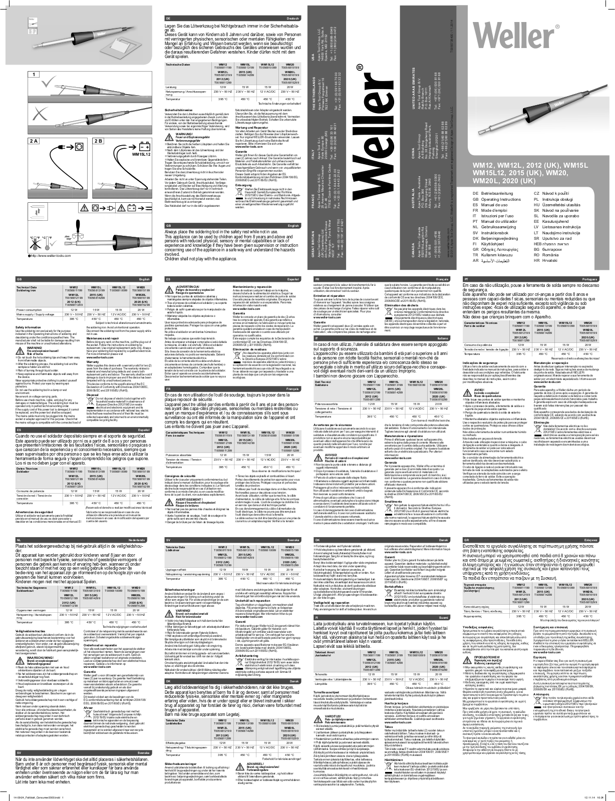 Weller WM12, WM12L, 2012 (UK), WM15L WM15L12, 2015 (UK) User guide