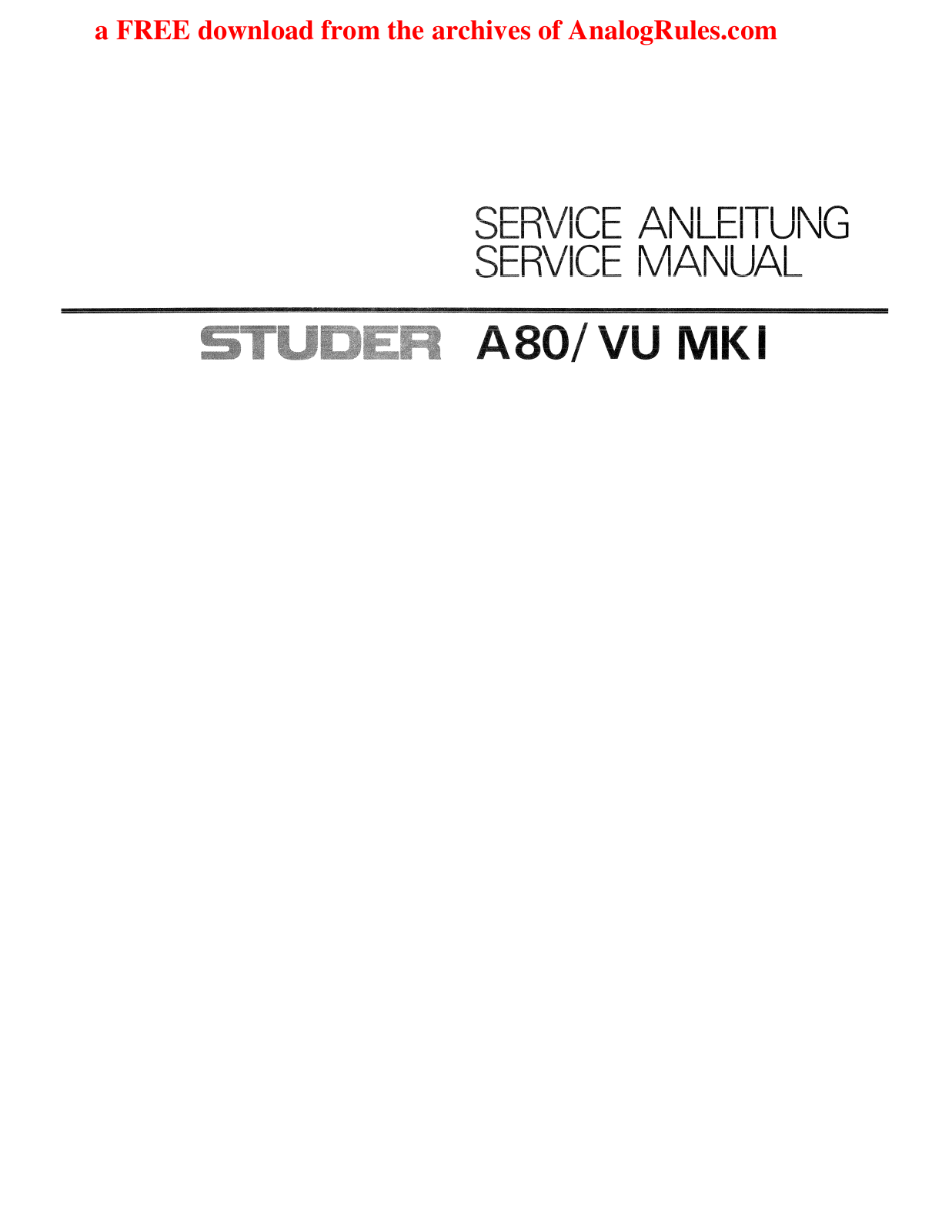 Studer A-80-MR Mk1 Service manual