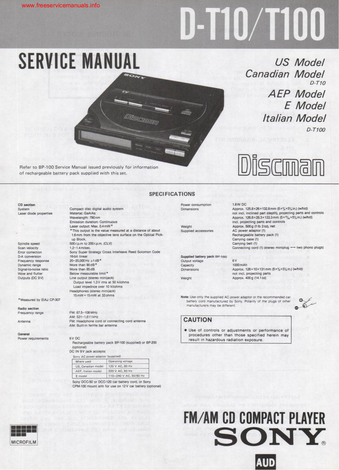 Sony T10, T100 Service Manual