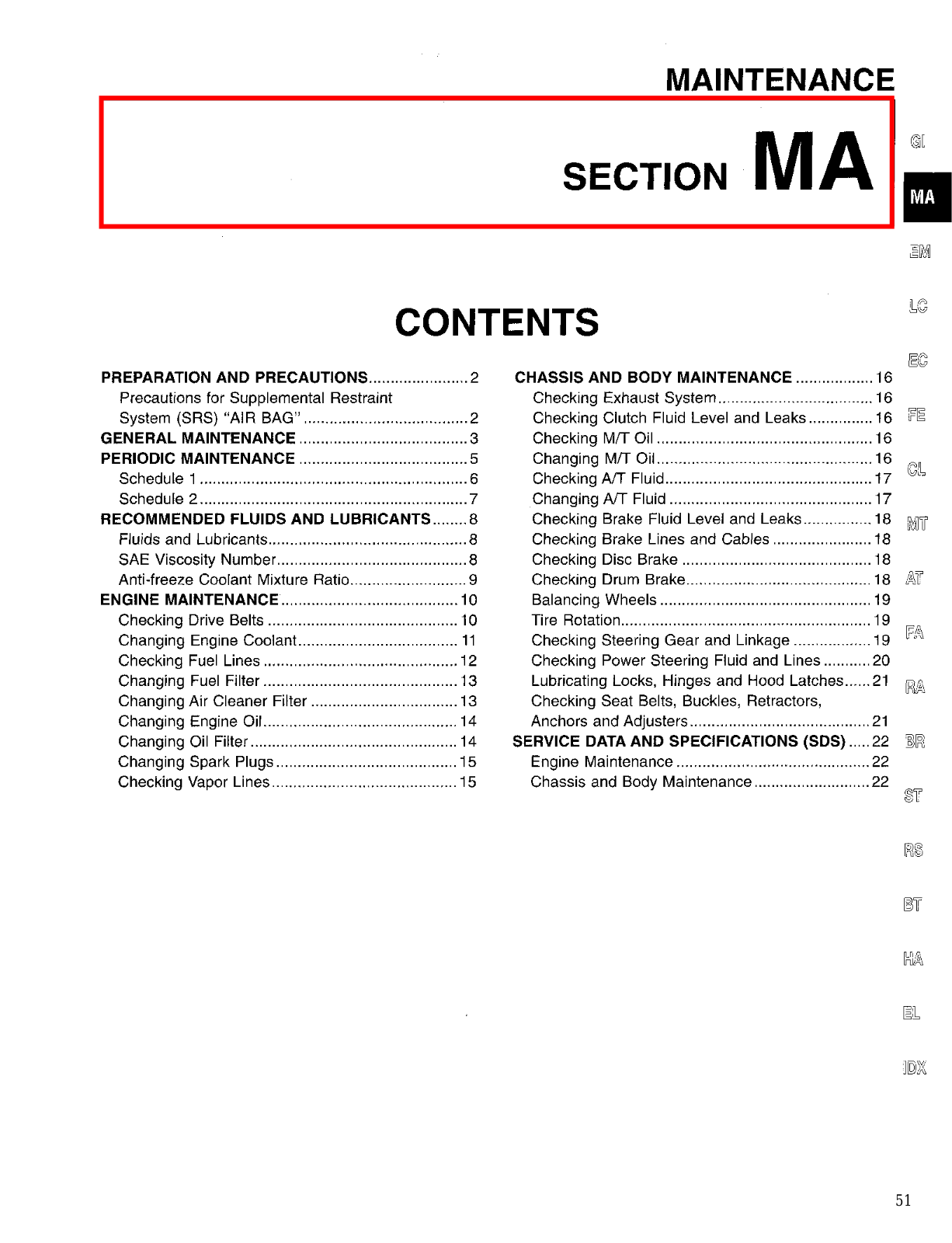 Nissan Altima Maintenance  MA 1996 Owner's Manual