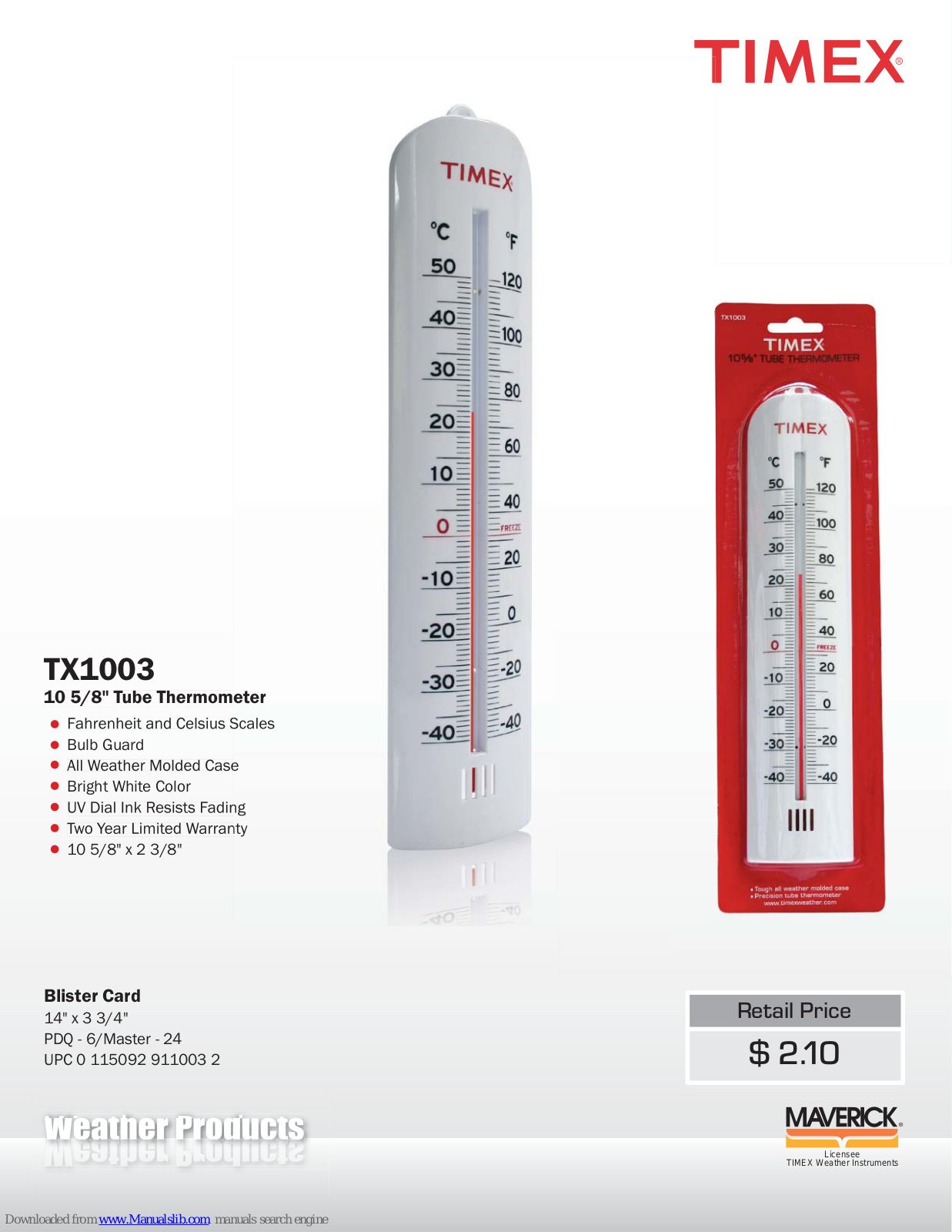 Timex TX-1003 Specification Sheet