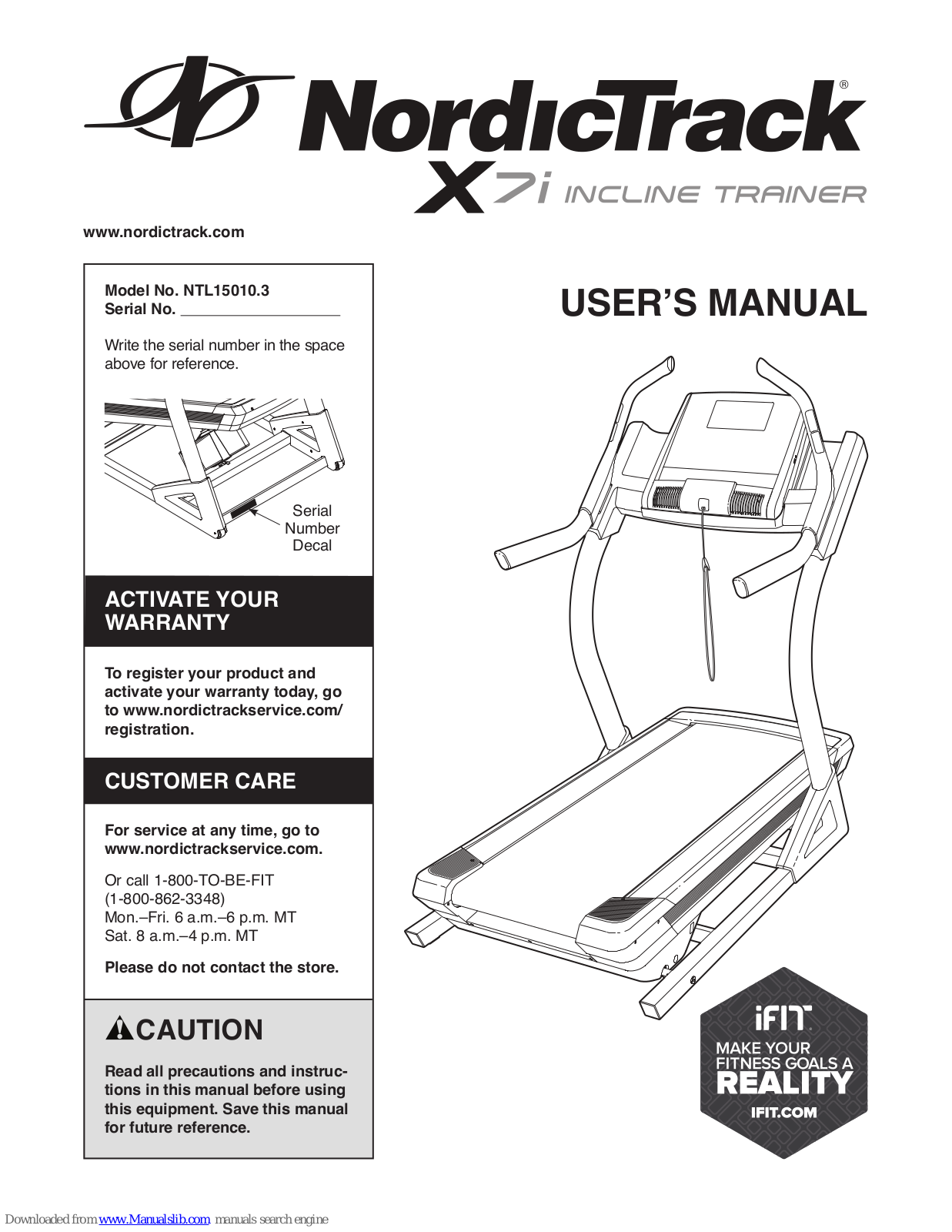 NordicTrack Incline Trainer X7i Treadmill, NTL15010.0 User Manual