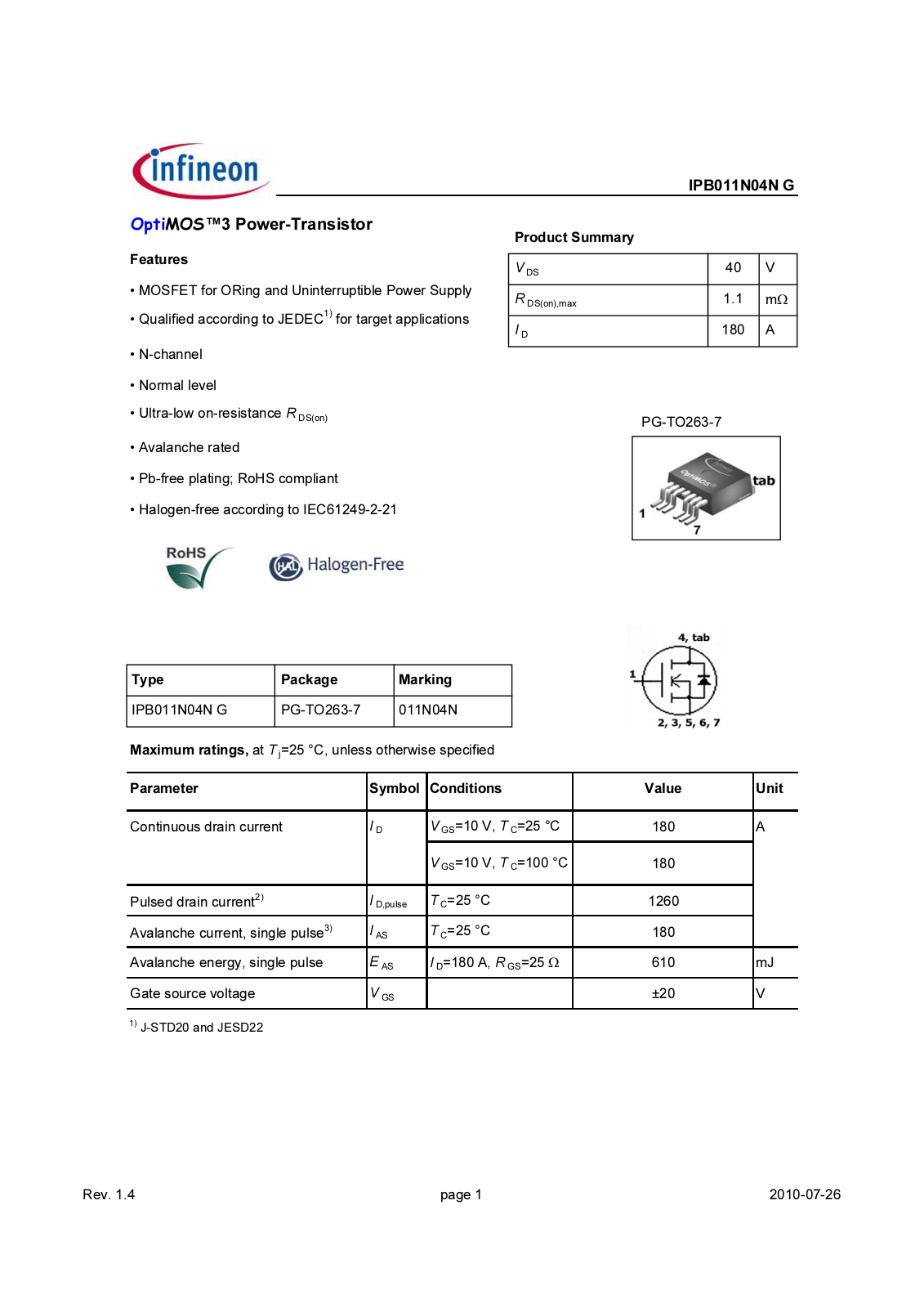 Datasheet ipb011n04n_rev14 Datasheet - ManualMachine.com