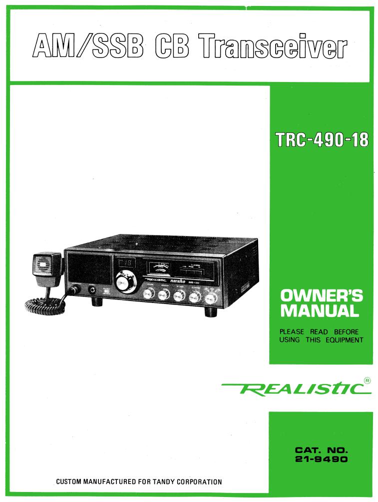Realistic   RadioShack TRC-490-18 Service Manual