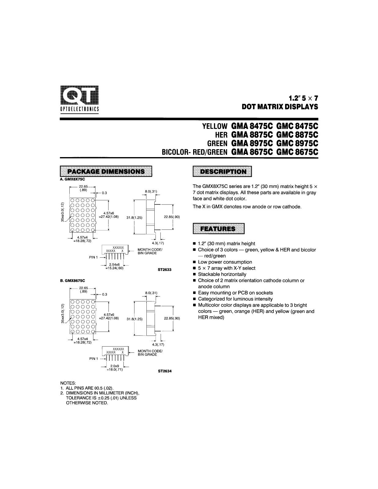 QT GMC8975C, GMC8875C, GMC8675C, GMA8975C, GMA8875C Datasheet