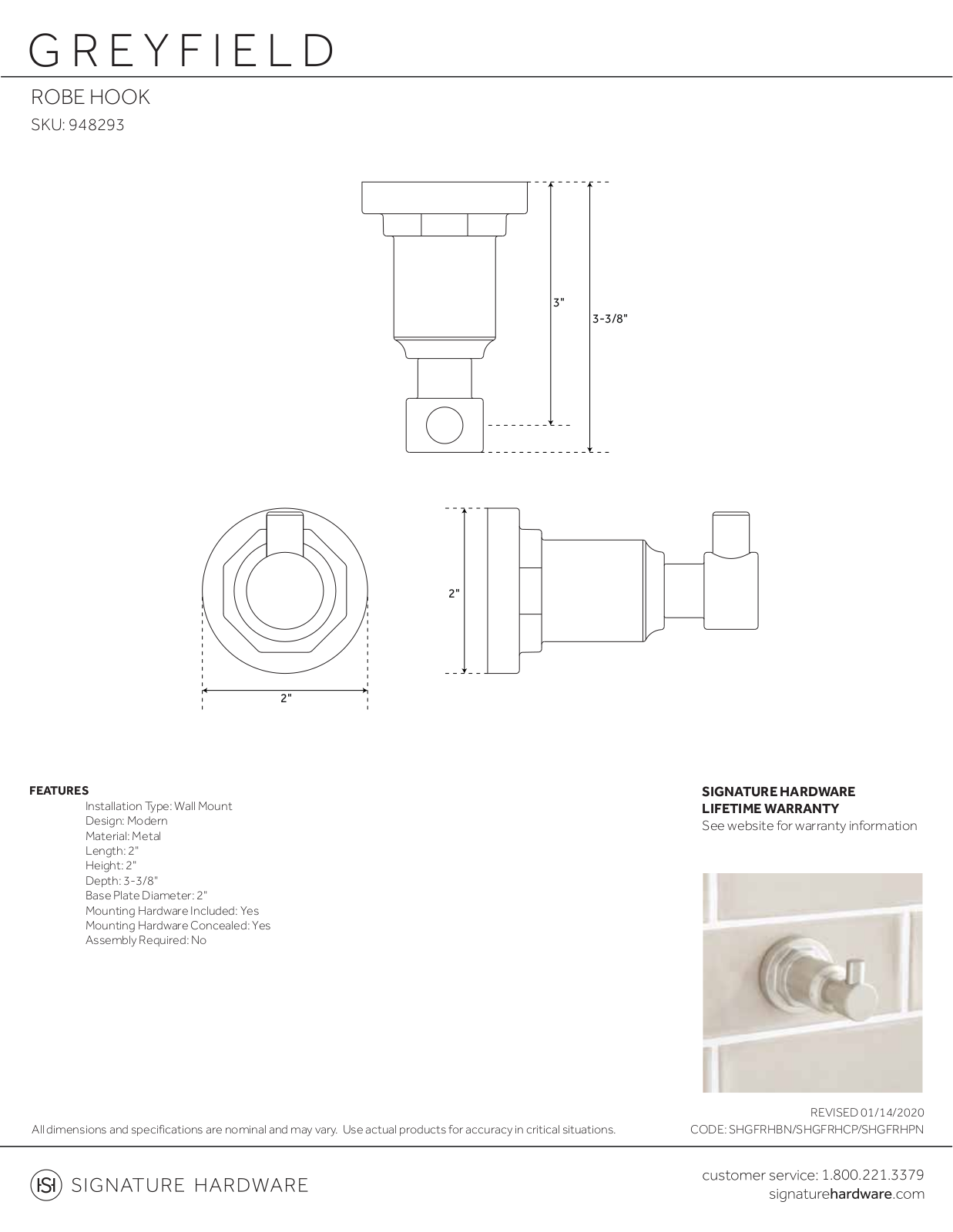 Signature Hardware SGRE1468 Specifications - ManualMachine.com