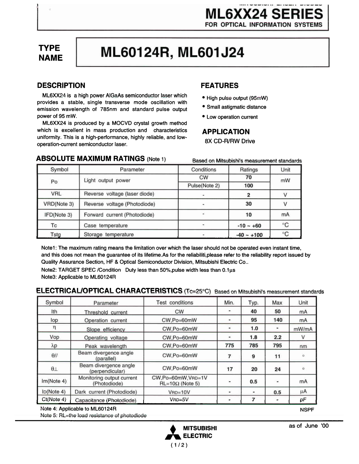 Mitsubishi ML601J24, ML60124R Datasheet