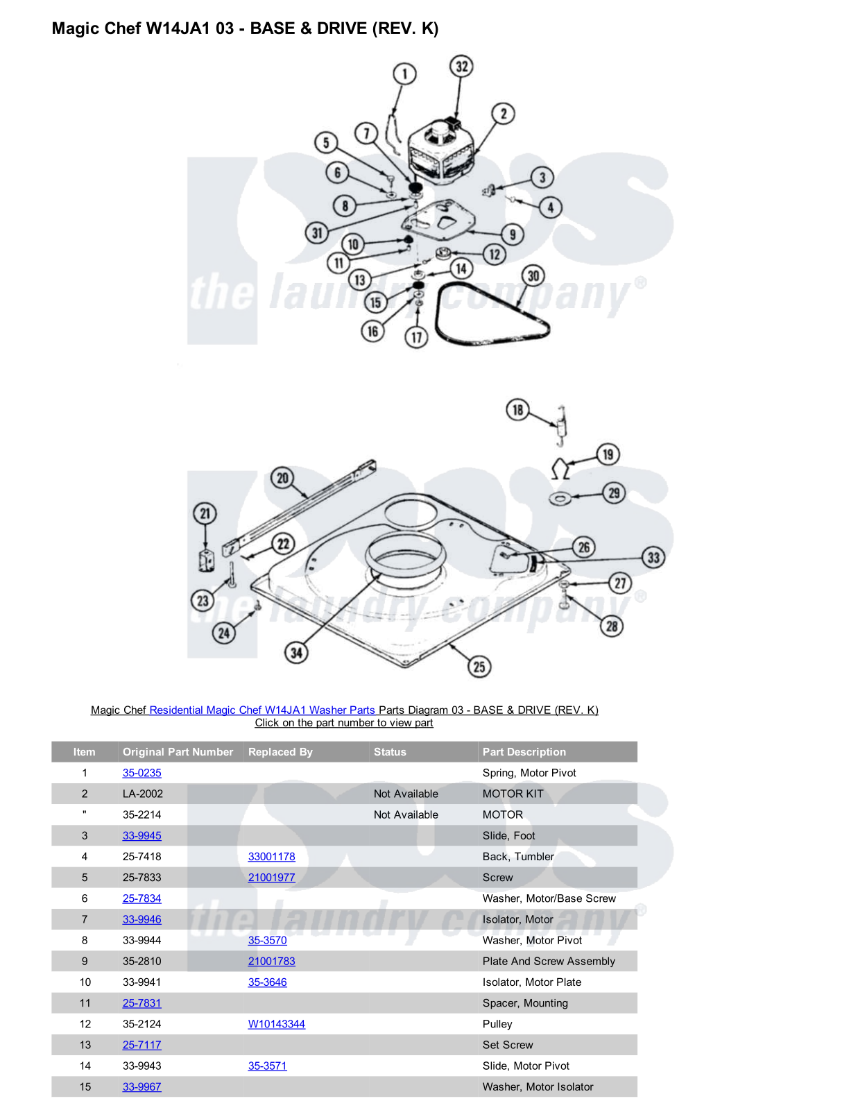 Magic Chef W14JA1 Parts Diagram