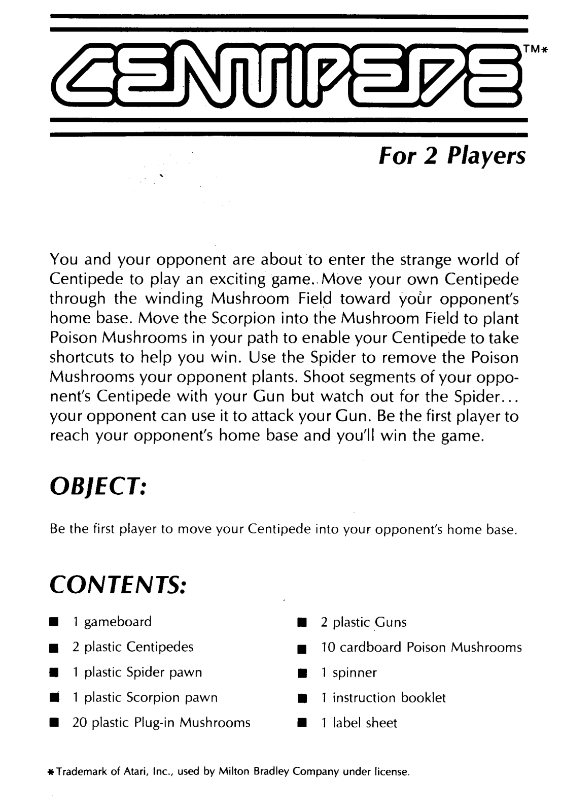 Hasbro CENTIPEDE User Manual