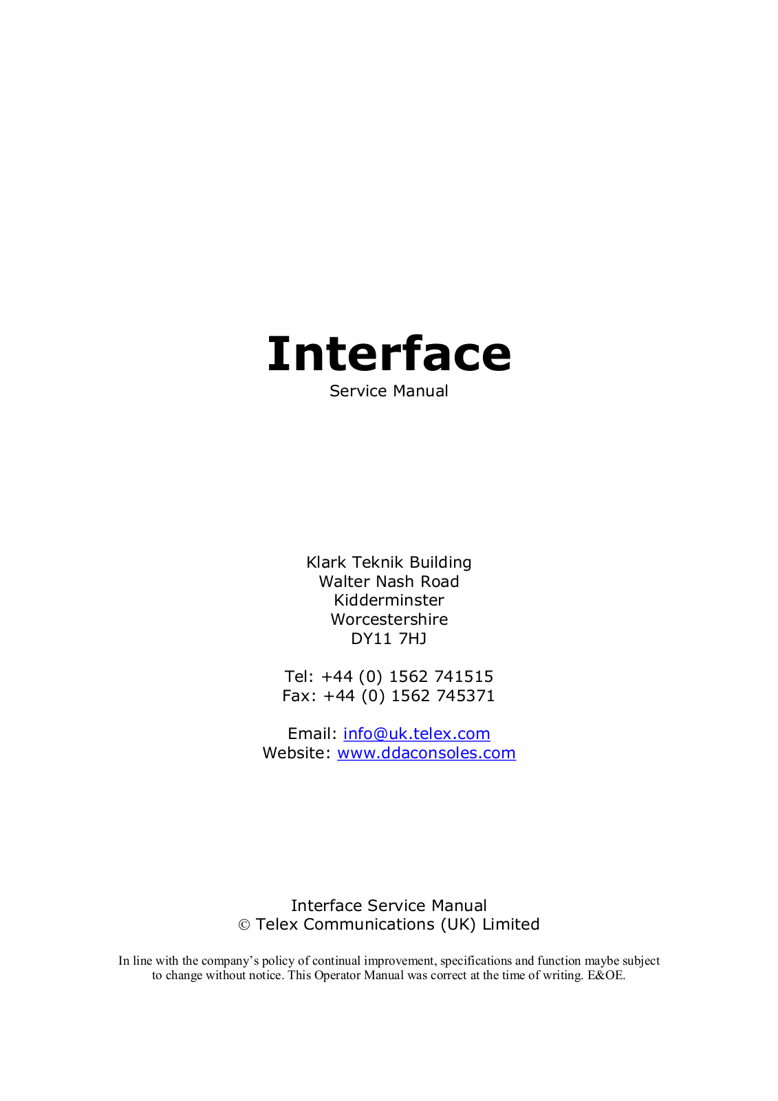 DDA interface Service Manual