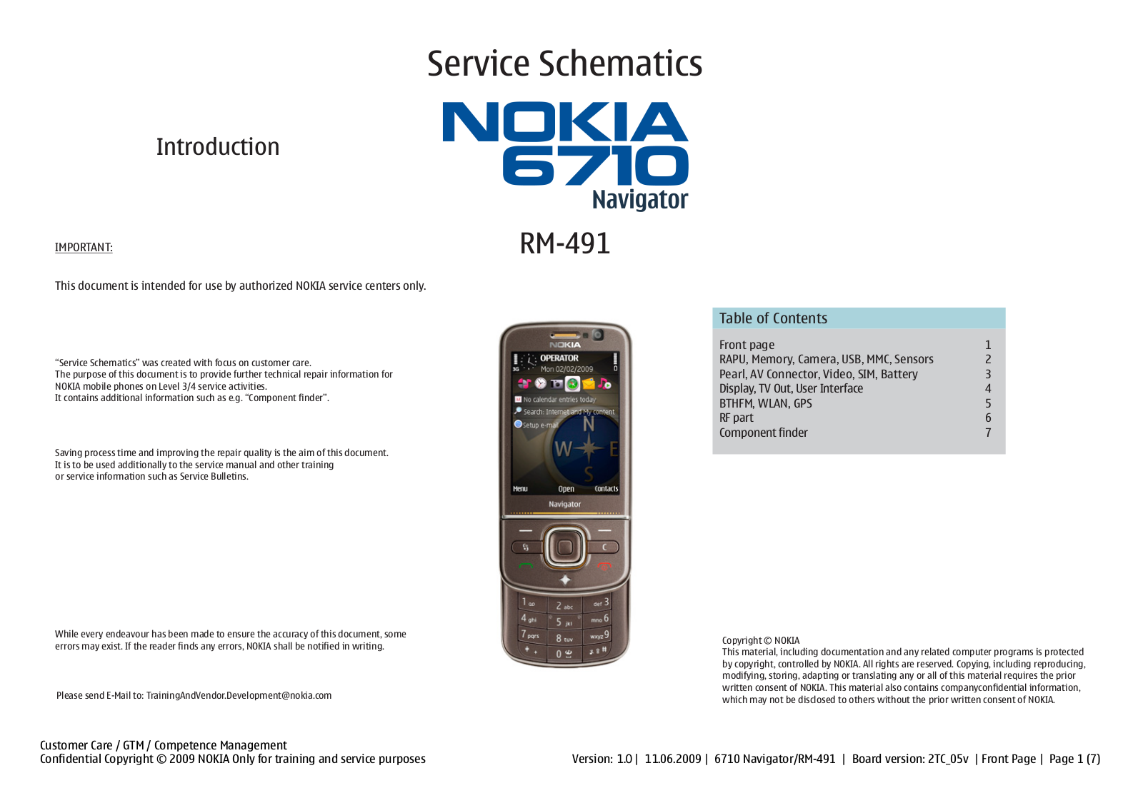 Nokia 6710 Navigator, RM-491 Schema