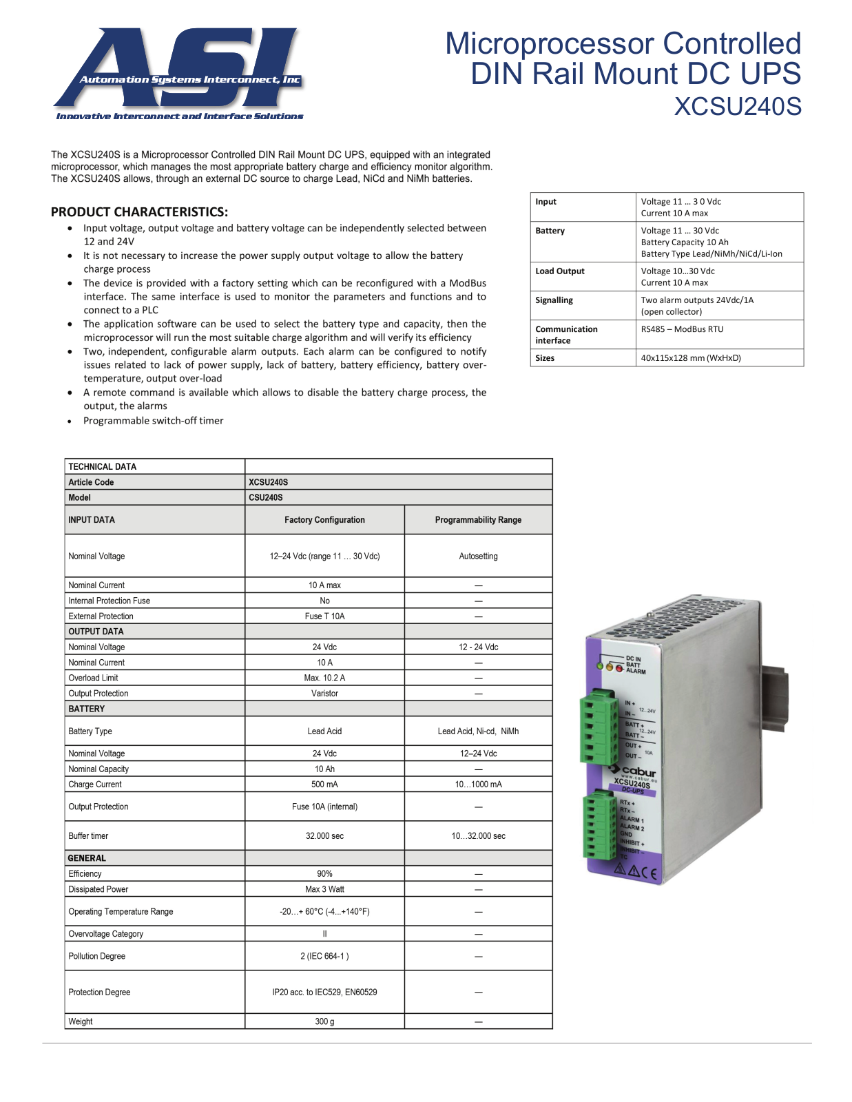 ASI-Automation Systems Interconnect XCSU240S Data Sheet