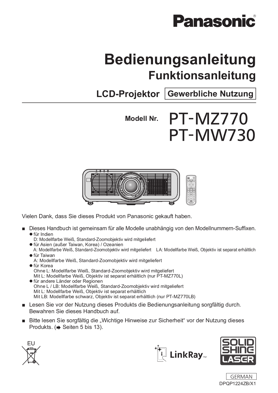 Panasonic PT-MZ770LEJ User Manual